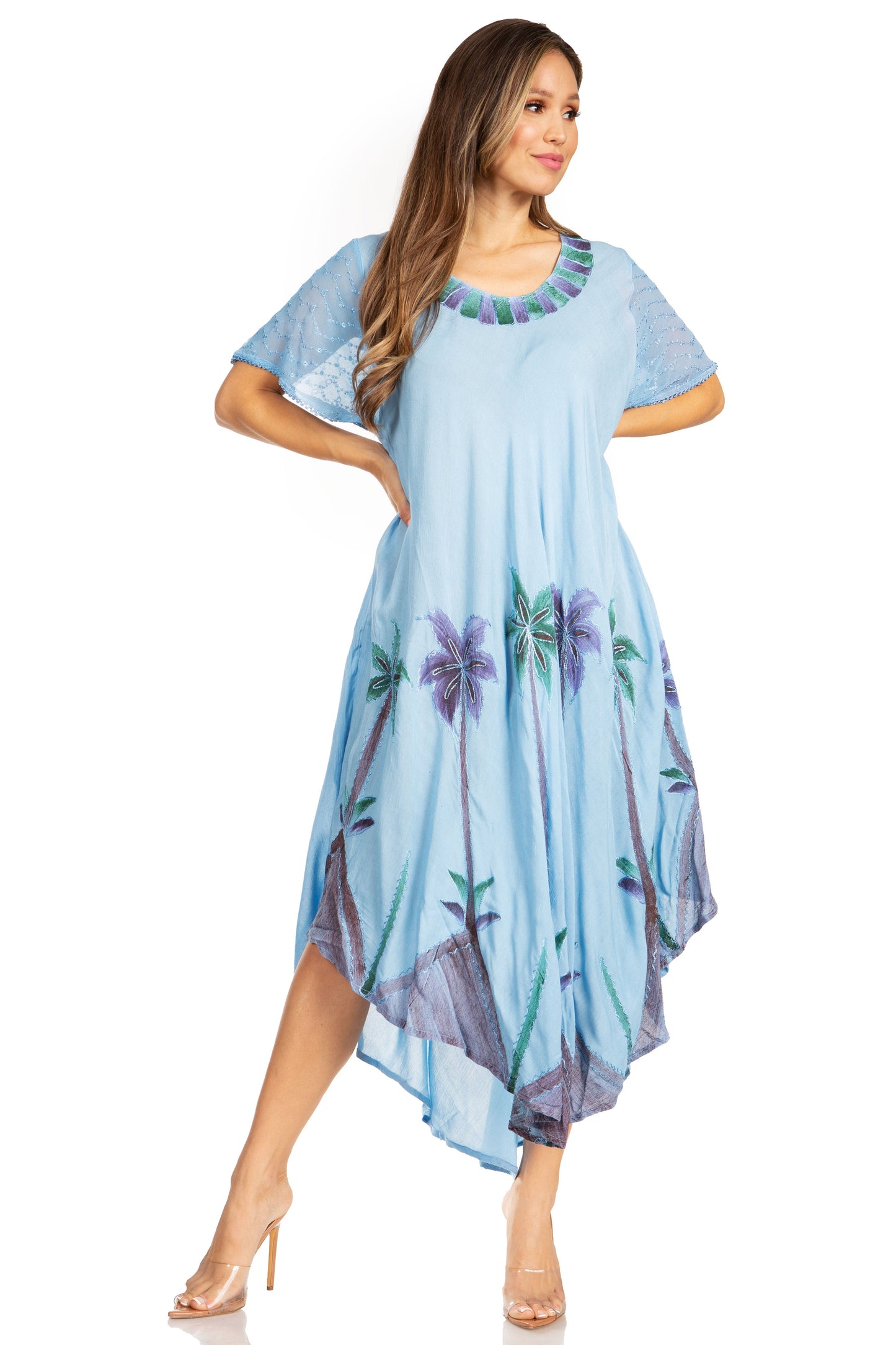 Sakkas Watercolor Palm Tree Tank Caftan Dress - Concordia Style Boutique