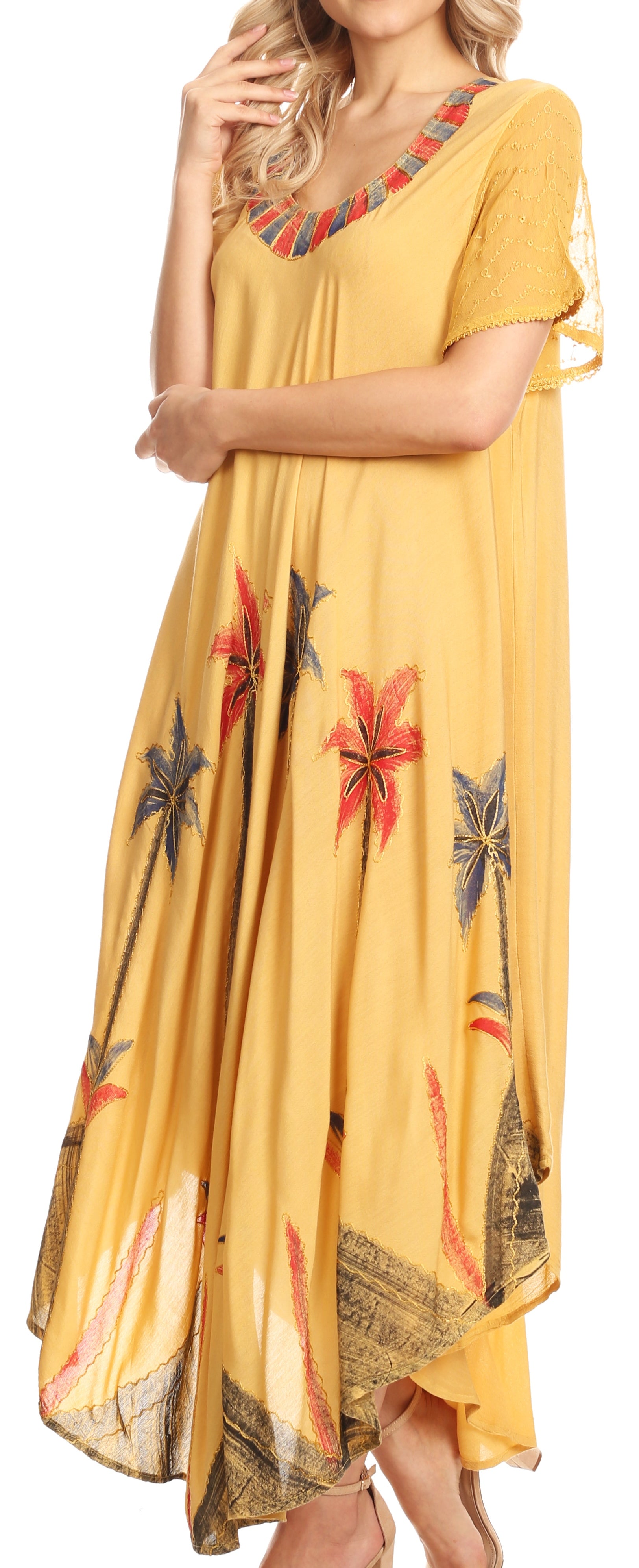 Sakkas Watercolor Palm Tree Tank Caftan Dress - Concordia Style Boutique