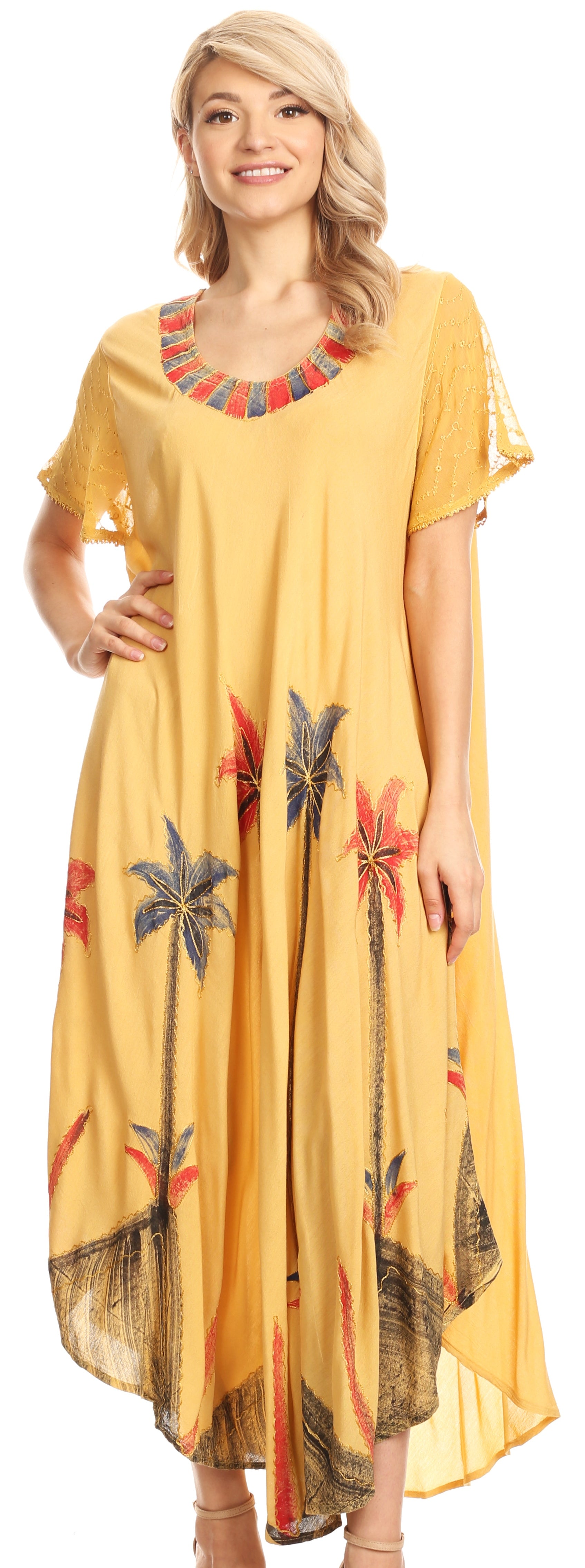 Sakkas Watercolor Palm Tree Tank Caftan Dress - Concordia Style Boutique