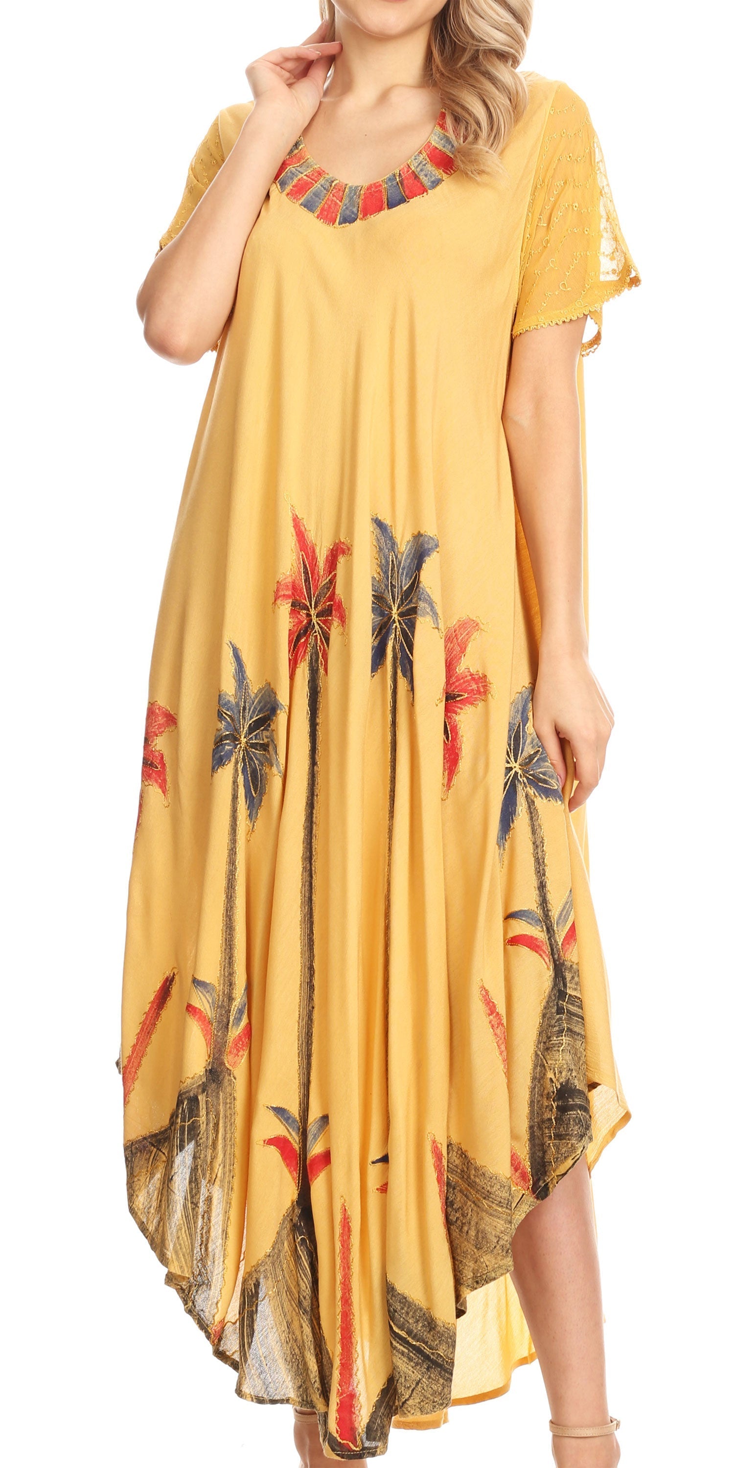 Sakkas Watercolor Palm Tree Tank Caftan Dress - Concordia Style Boutique