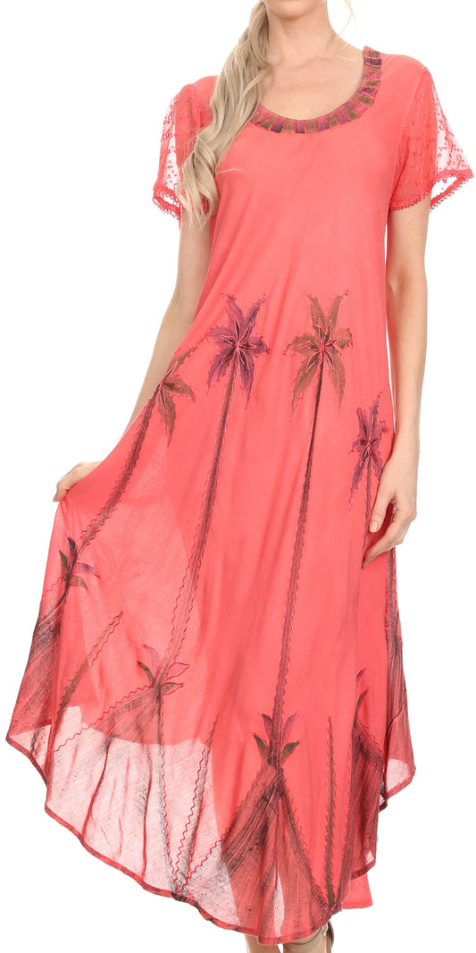 Sakkas Watercolor Palm Tree Tank Caftan Dress - Concordia Style Boutique