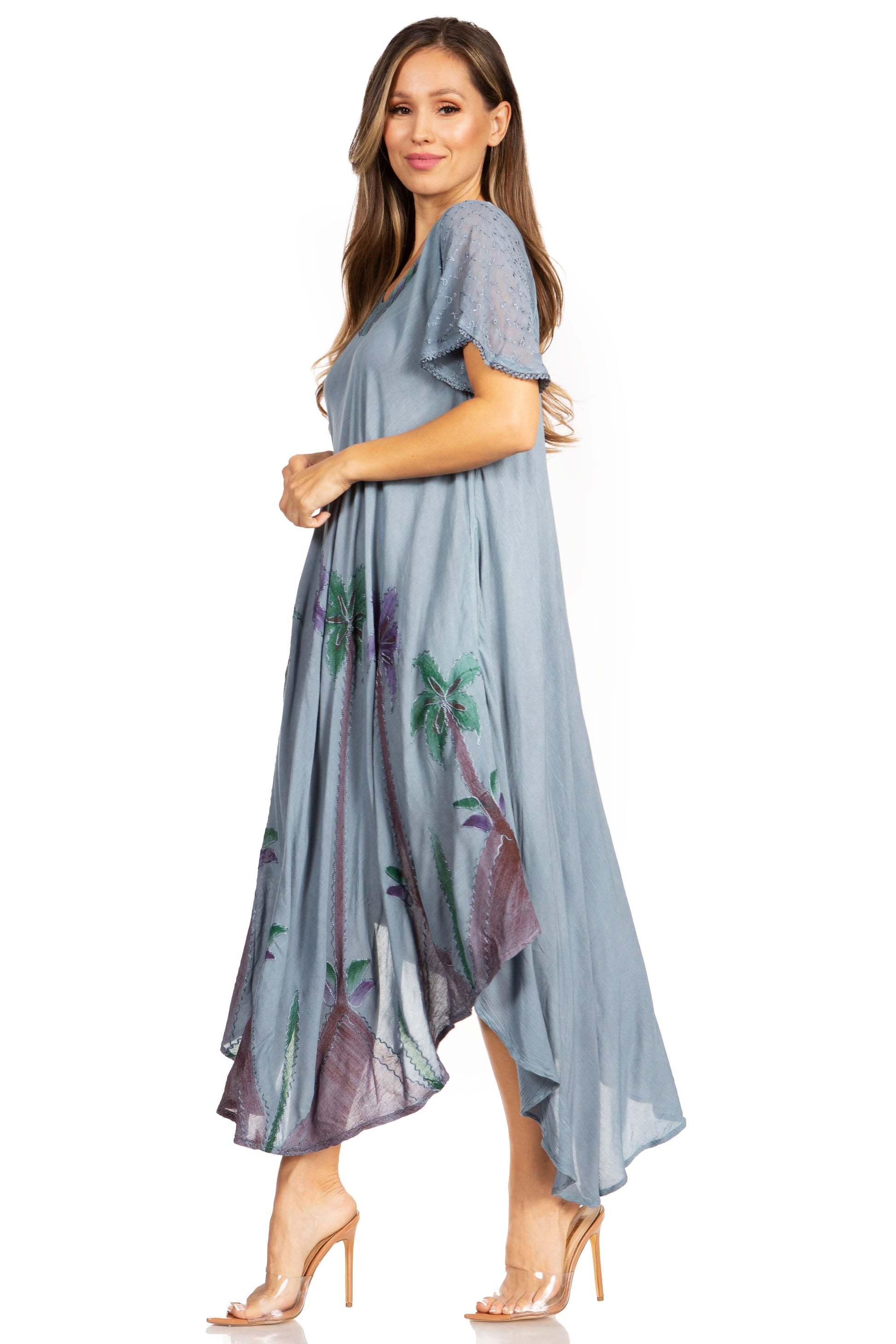 Sakkas Watercolor Palm Tree Tank Caftan Dress - Concordia Style Boutique