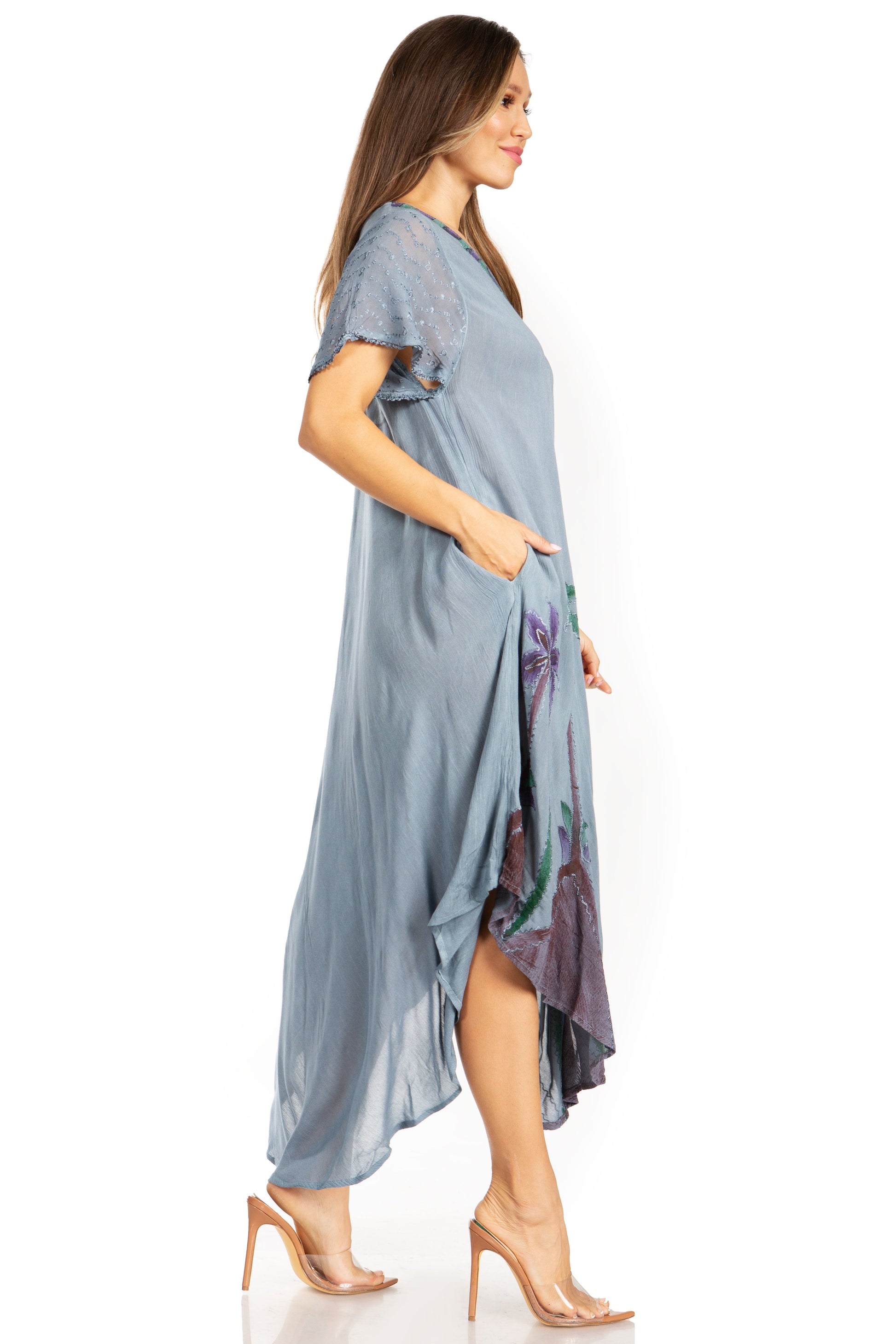 Sakkas Watercolor Palm Tree Tank Caftan Dress - Concordia Style Boutique