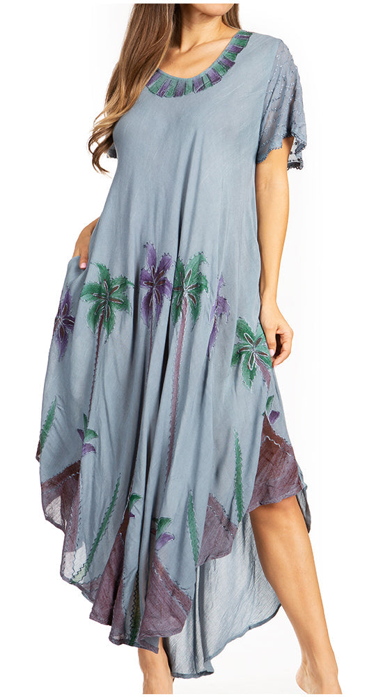 Sakkas Watercolor Palm Tree Tank Caftan Dress - Concordia Style Boutique