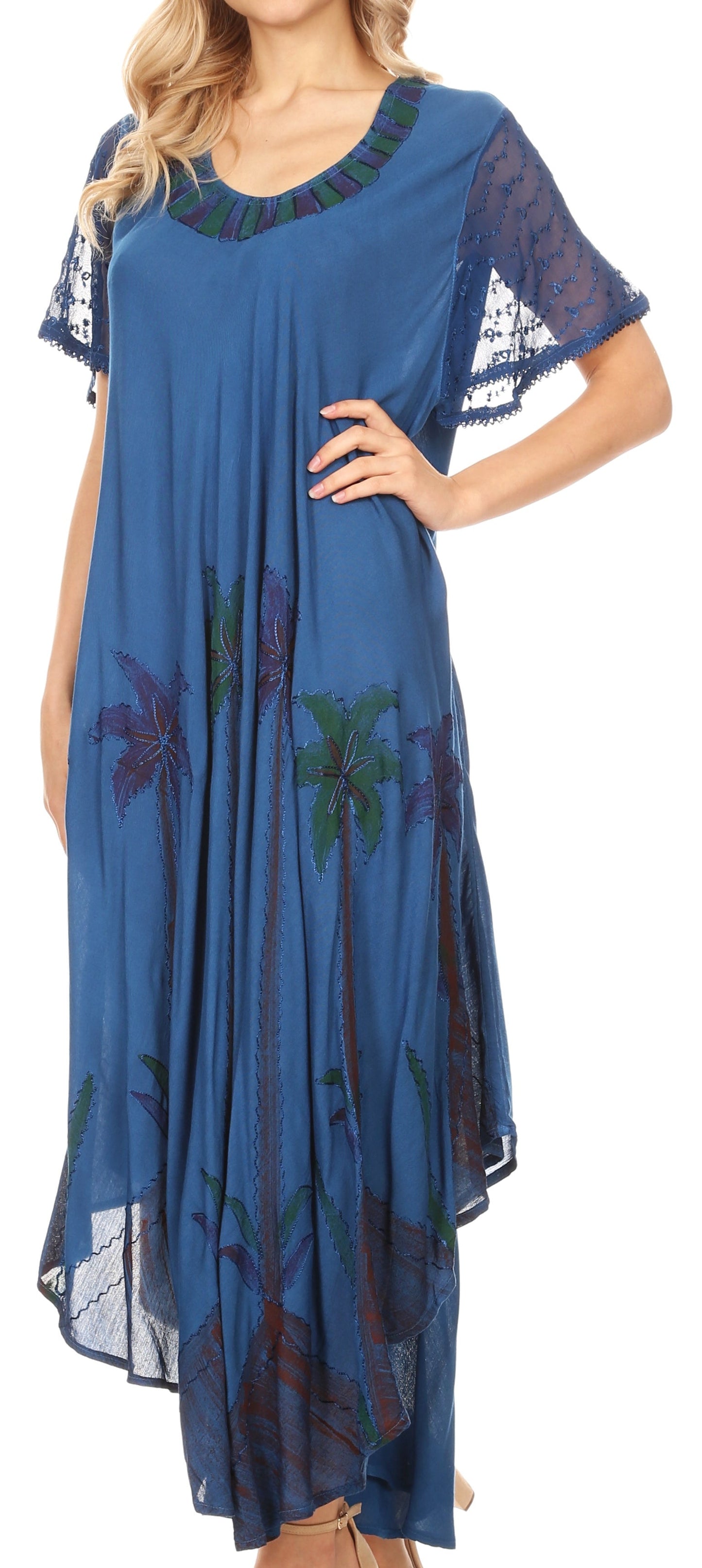 Sakkas Watercolor Palm Tree Tank Caftan Dress - Concordia Style Boutique
