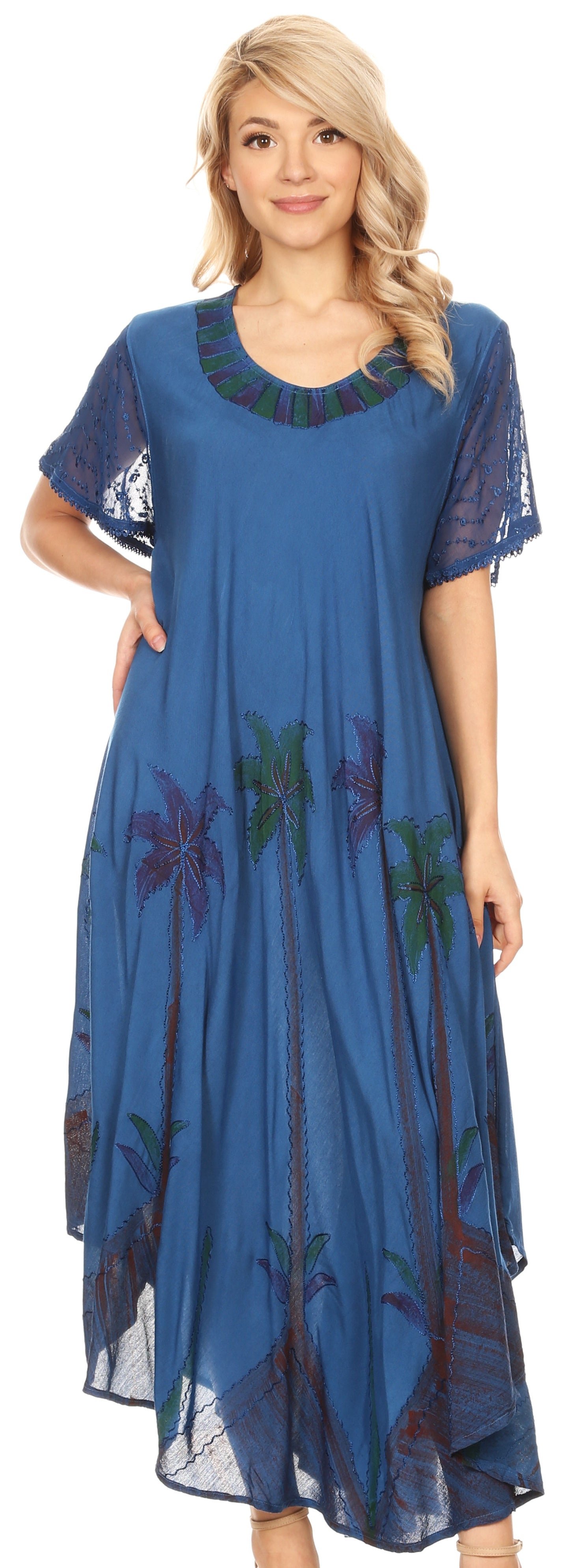 Sakkas Watercolor Palm Tree Tank Caftan Dress - Concordia Style Boutique