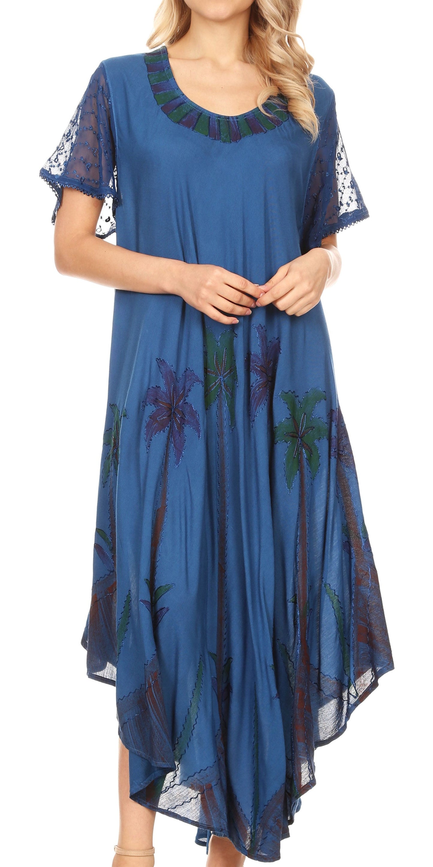 Sakkas Watercolor Palm Tree Tank Caftan Dress - Concordia Style Boutique