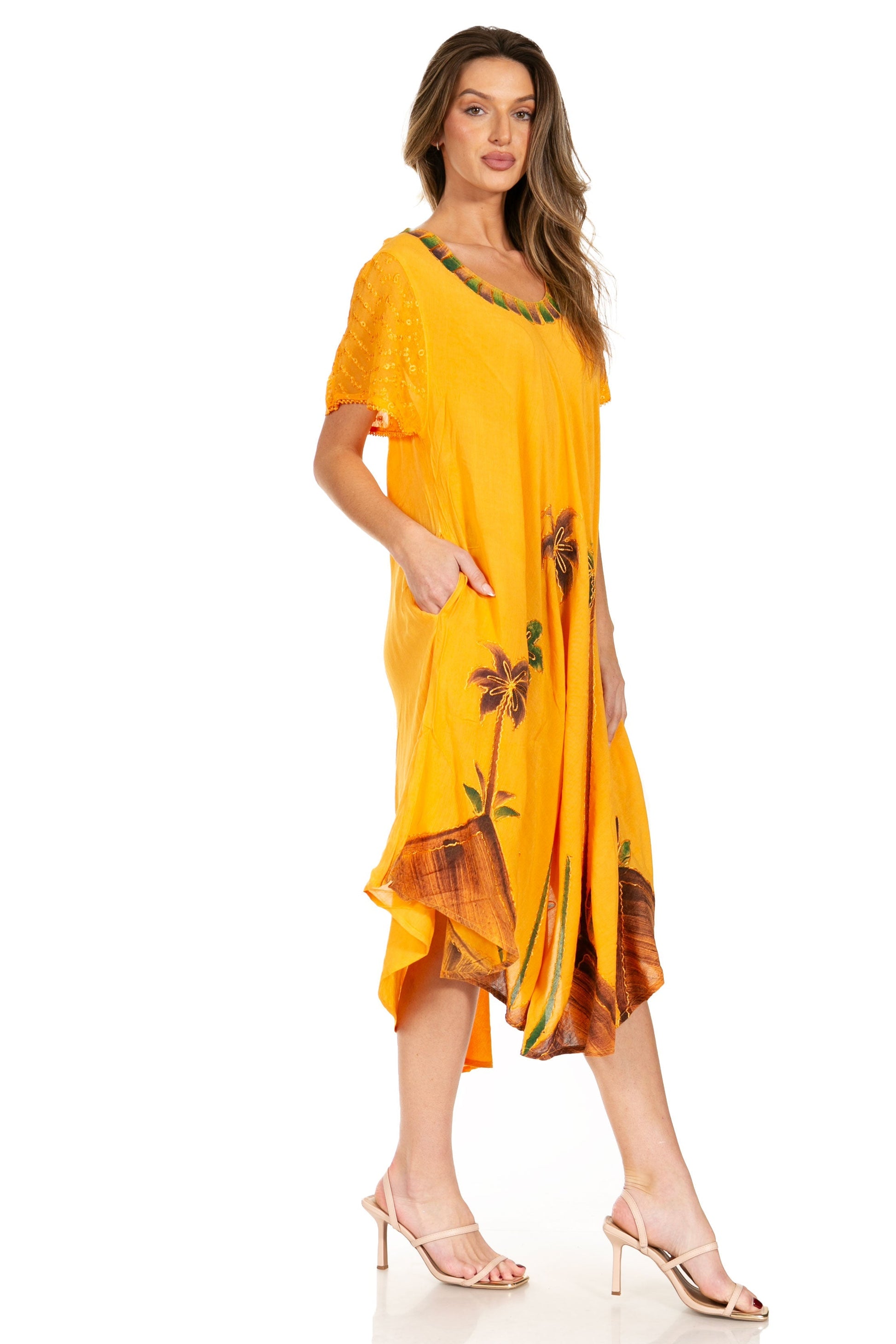 Sakkas Watercolor Palm Tree Tank Caftan Dress - Concordia Style Boutique