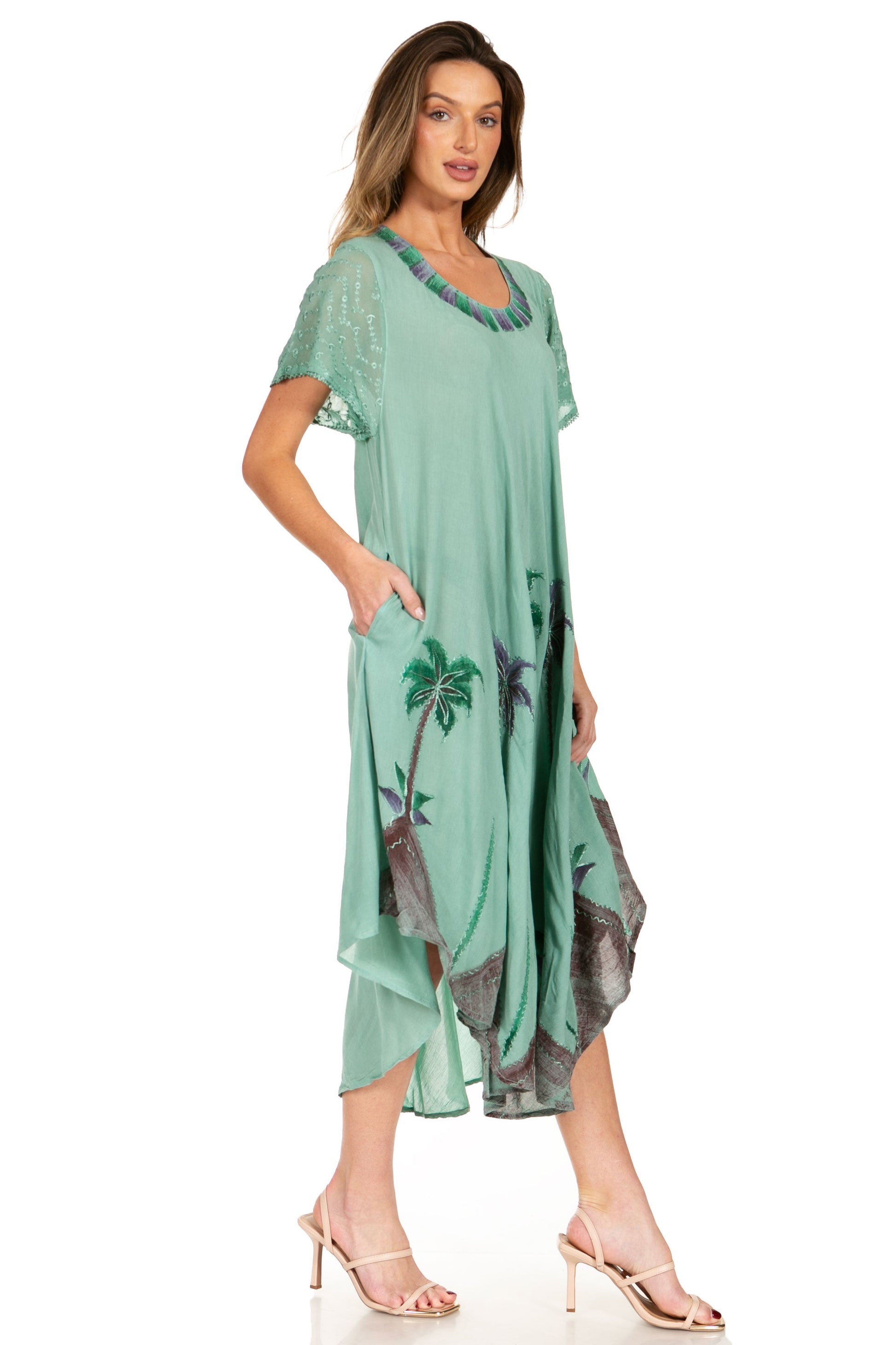Sakkas Watercolor Palm Tree Tank Caftan Dress - Concordia Style Boutique