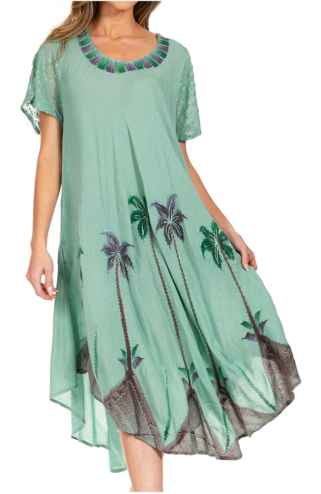 Sakkas Watercolor Palm Tree Tank Caftan Dress - Concordia Style Boutique