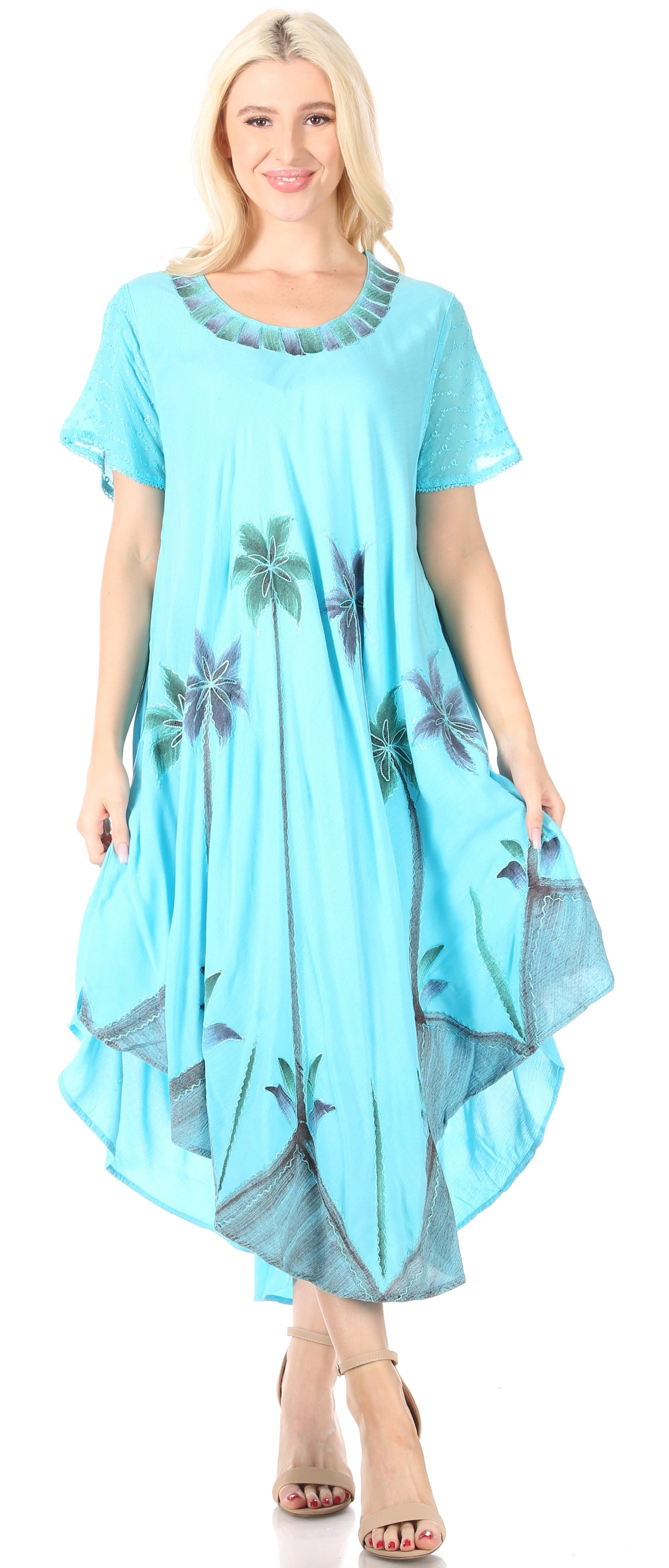 Sakkas Watercolor Palm Tree Tank Caftan Dress - Concordia Style Boutique