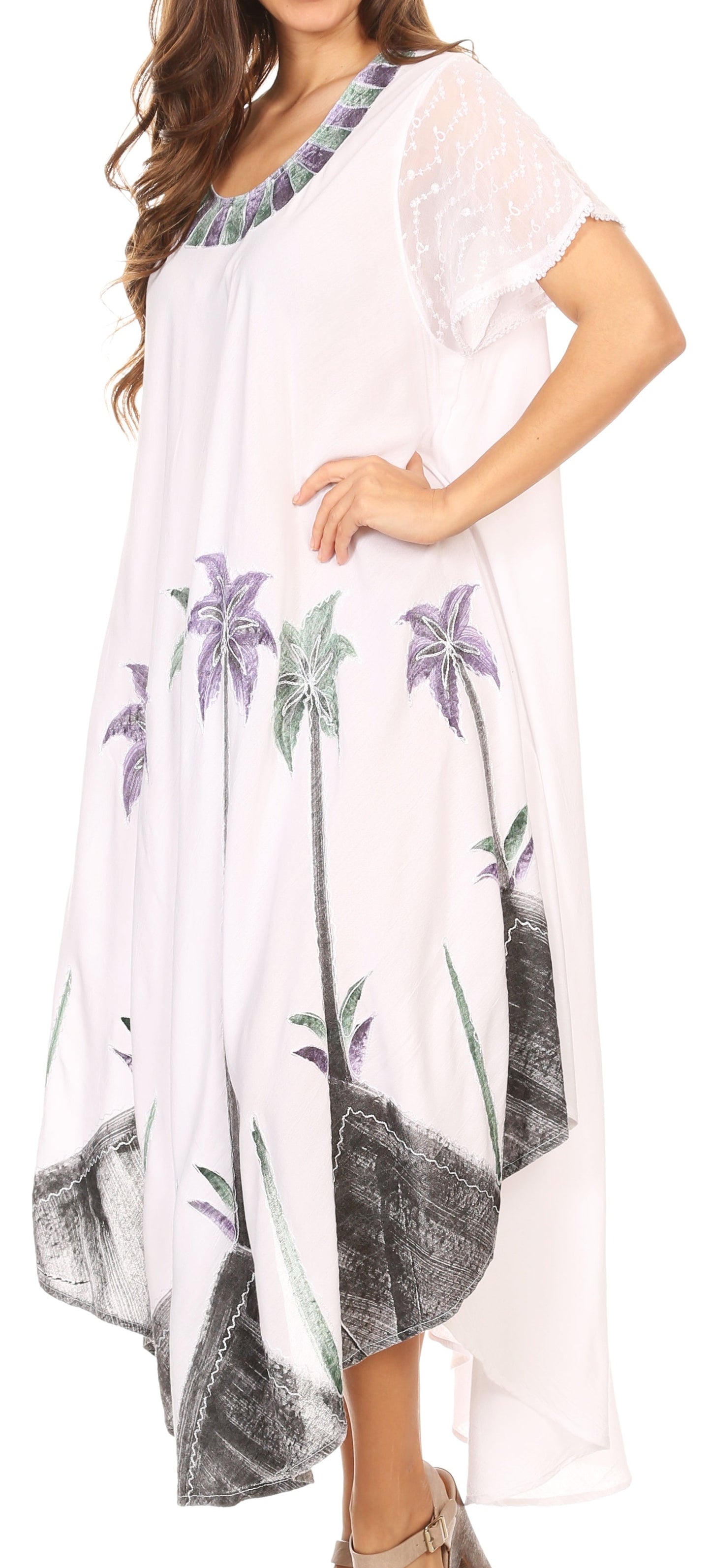 Sakkas Watercolor Palm Tree Tank Caftan Dress - Concordia Style Boutique