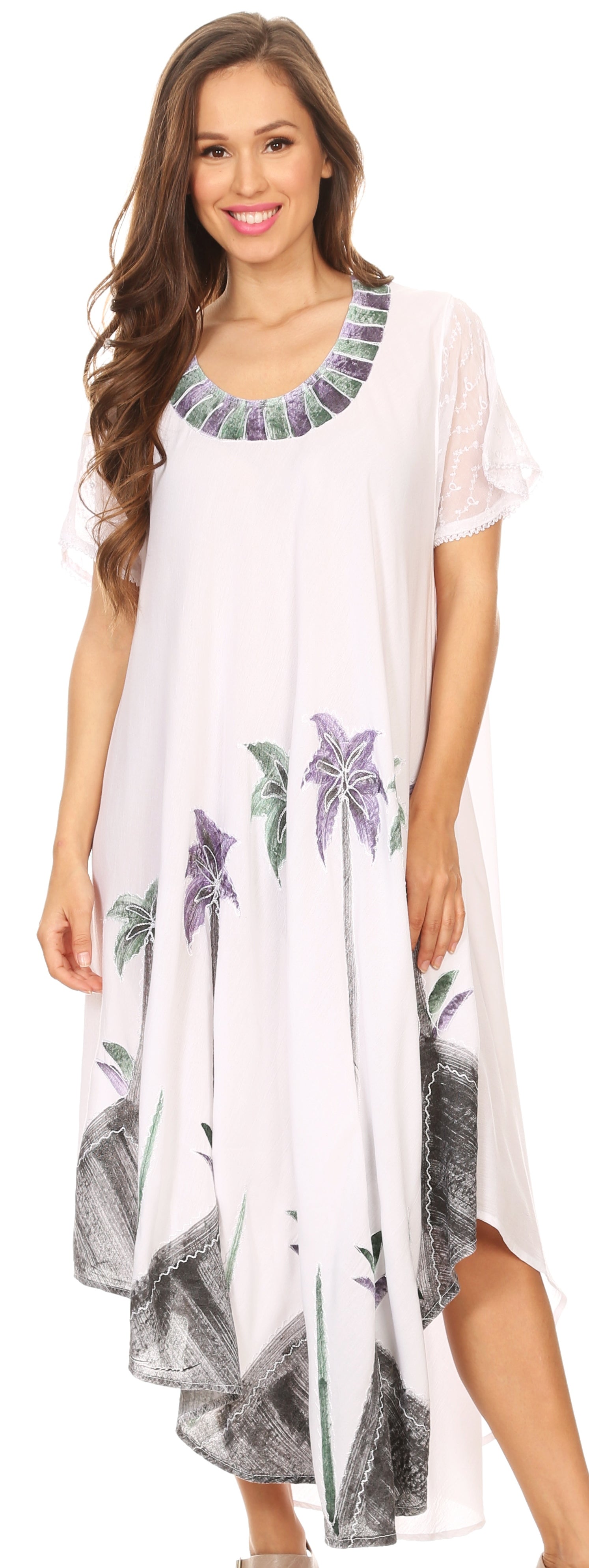 Sakkas Watercolor Palm Tree Tank Caftan Dress - Concordia Style Boutique