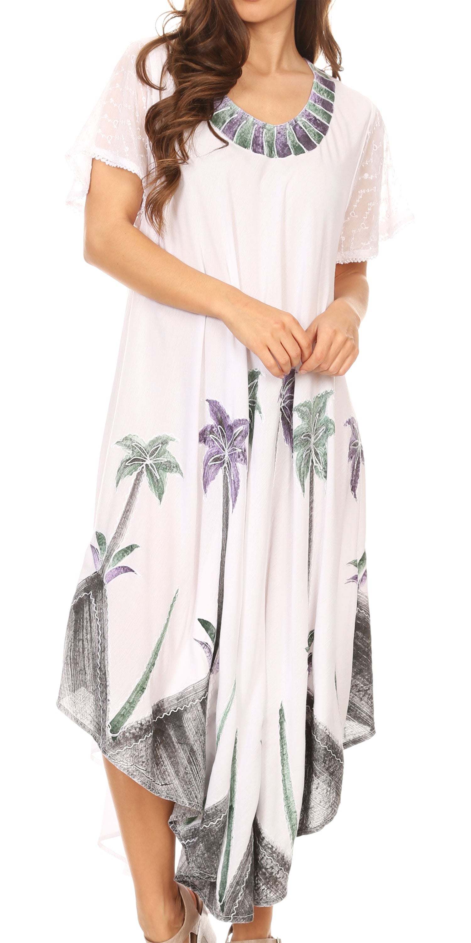 Sakkas Watercolor Palm Tree Tank Caftan Dress - Concordia Style Boutique
