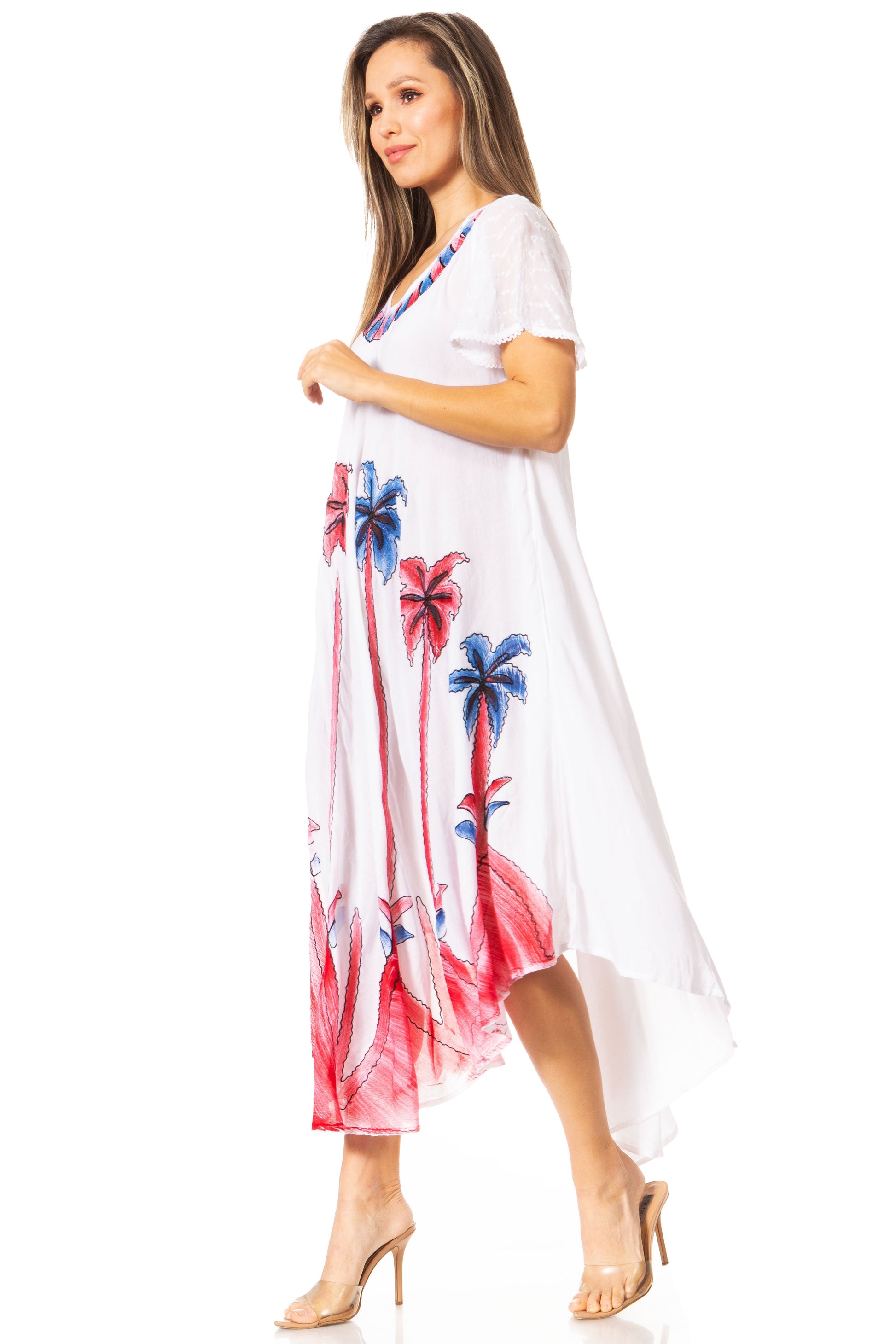 Sakkas Watercolor Palm Tree Tank Caftan Dress - Concordia Style Boutique
