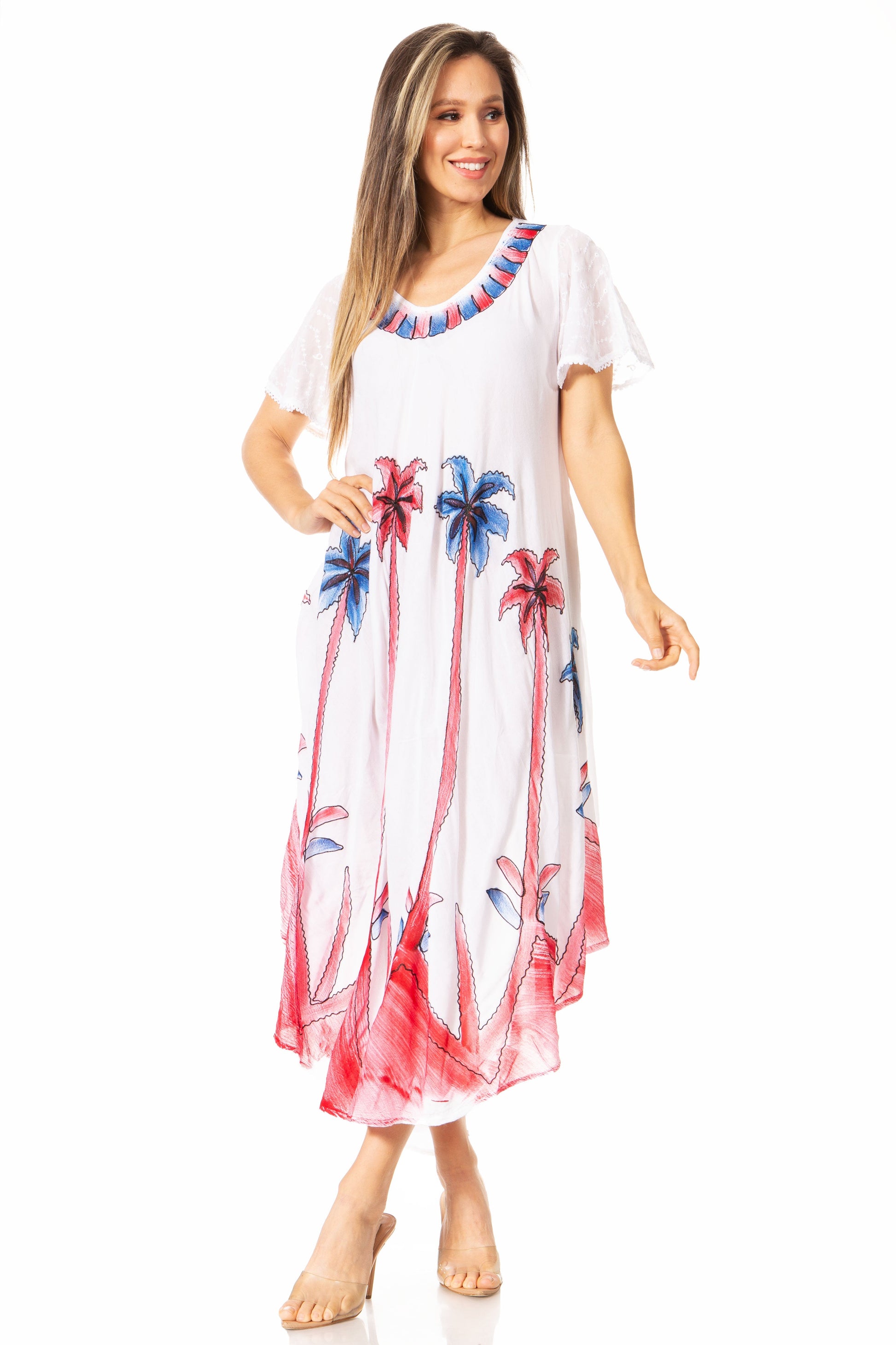 Sakkas Watercolor Palm Tree Tank Caftan Dress - Concordia Style Boutique