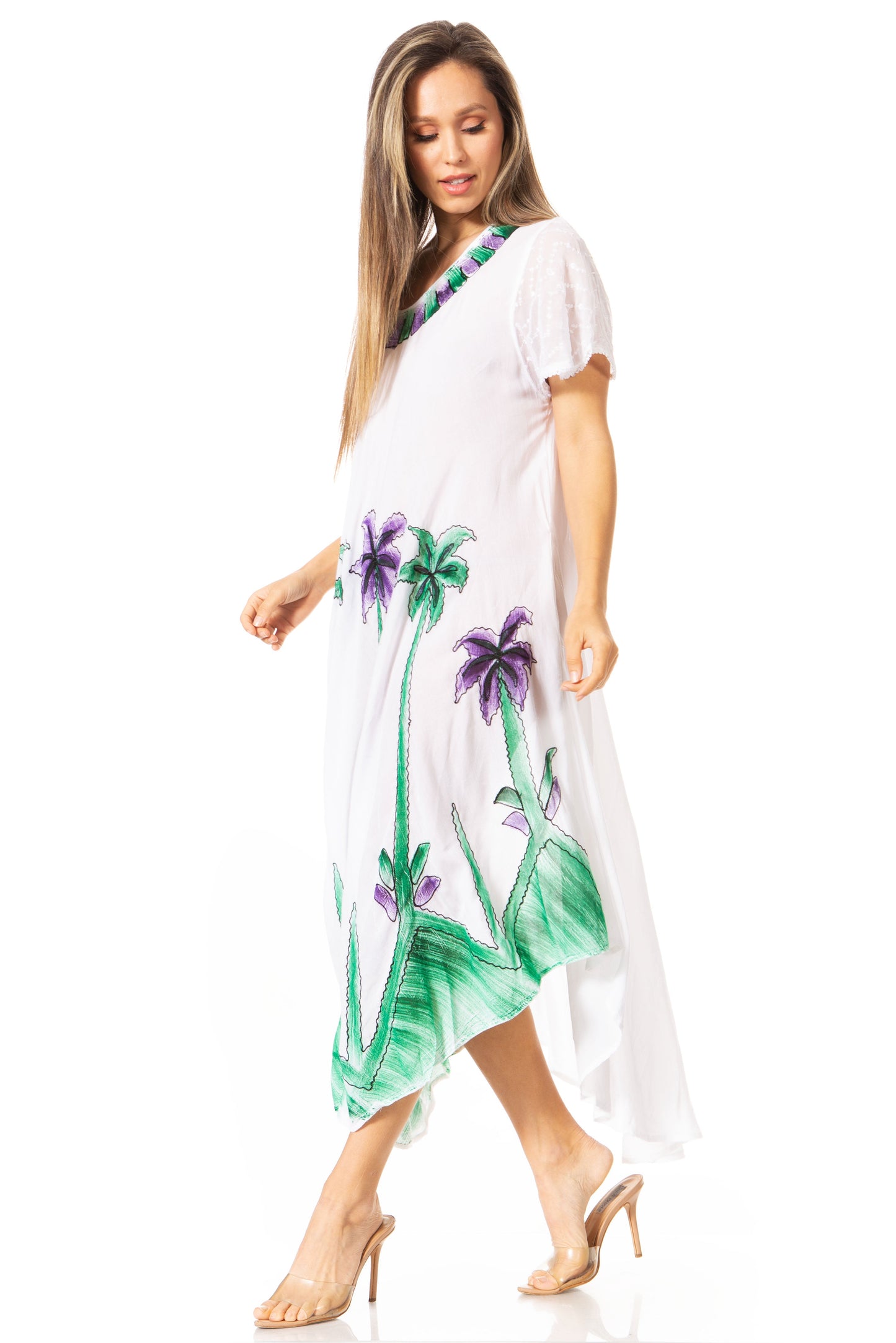 Sakkas Watercolor Palm Tree Tank Caftan Dress - Concordia Style Boutique