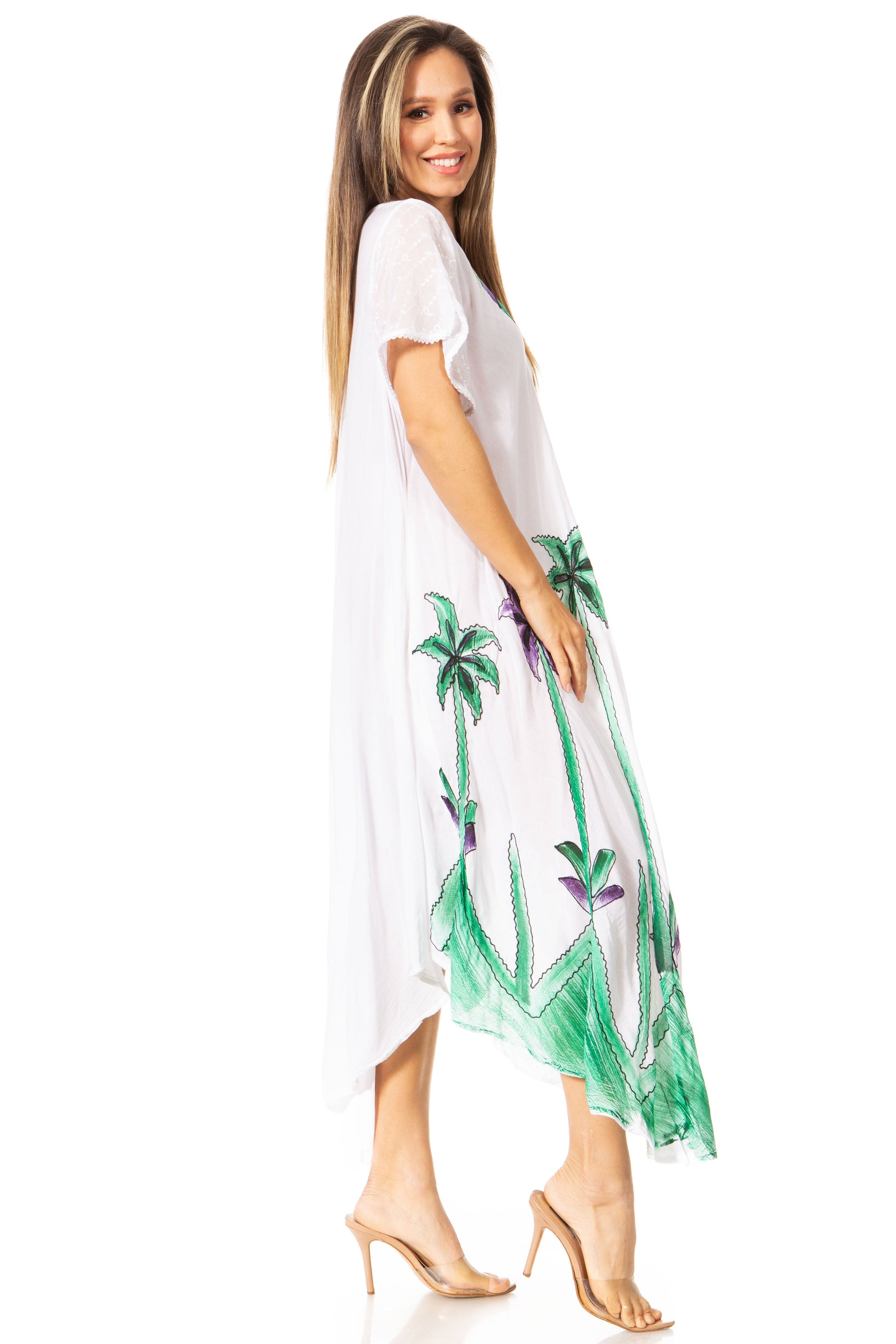 Sakkas Watercolor Palm Tree Tank Caftan Dress - Concordia Style Boutique