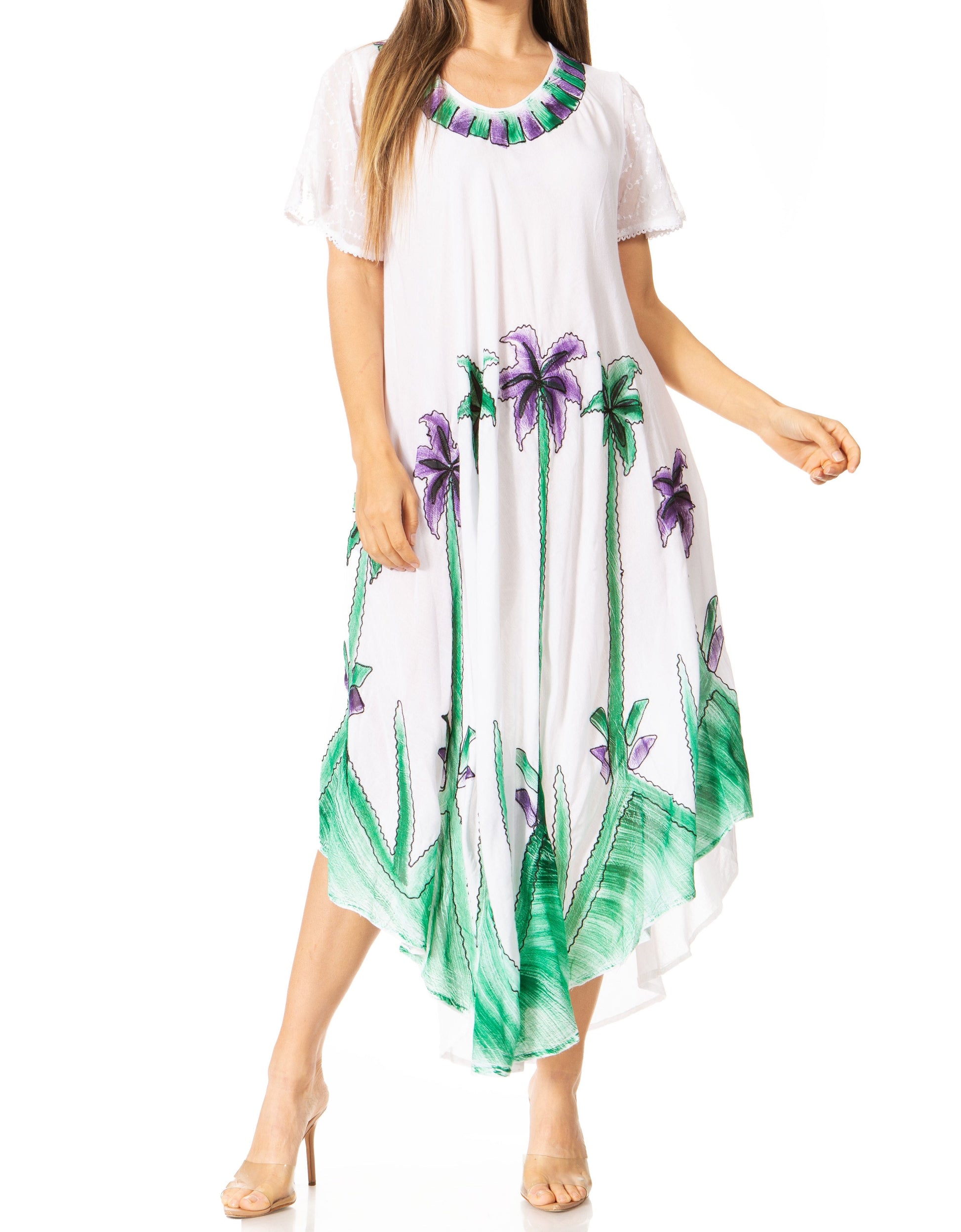 Sakkas Watercolor Palm Tree Tank Caftan Dress - Concordia Style Boutique