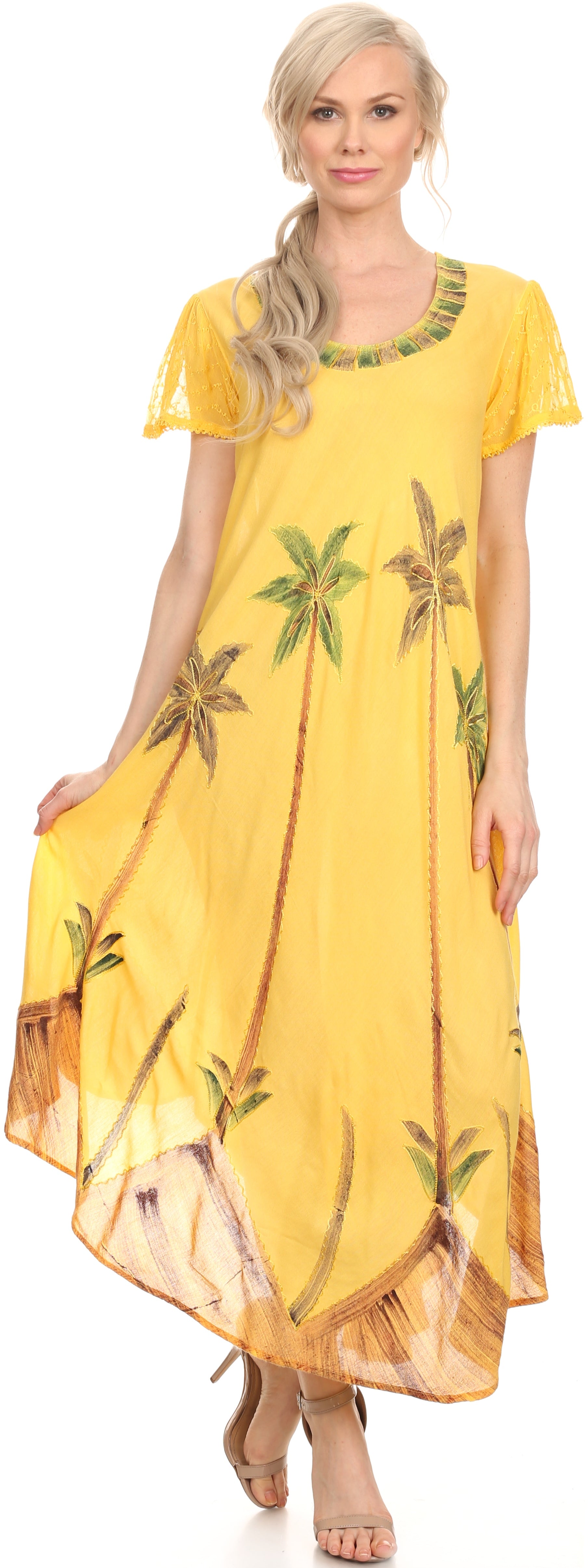 Sakkas Watercolor Palm Tree Tank Caftan Dress - Concordia Style Boutique