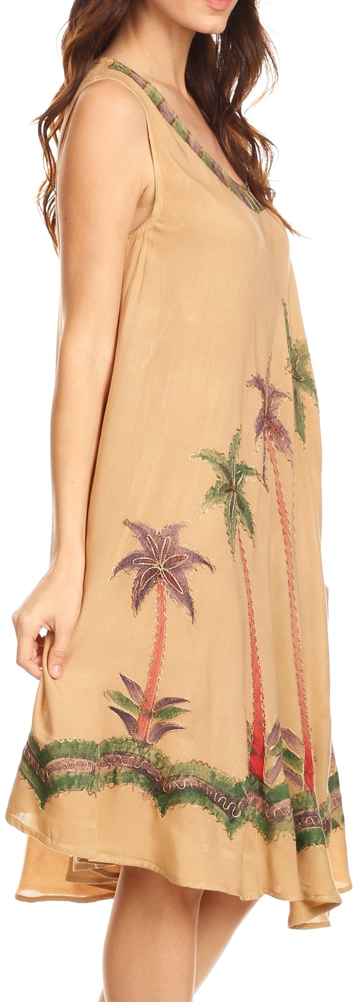 Sakkas Watercolor Palm Tree Tank Caftan Short Dress - Concordia Style Boutique