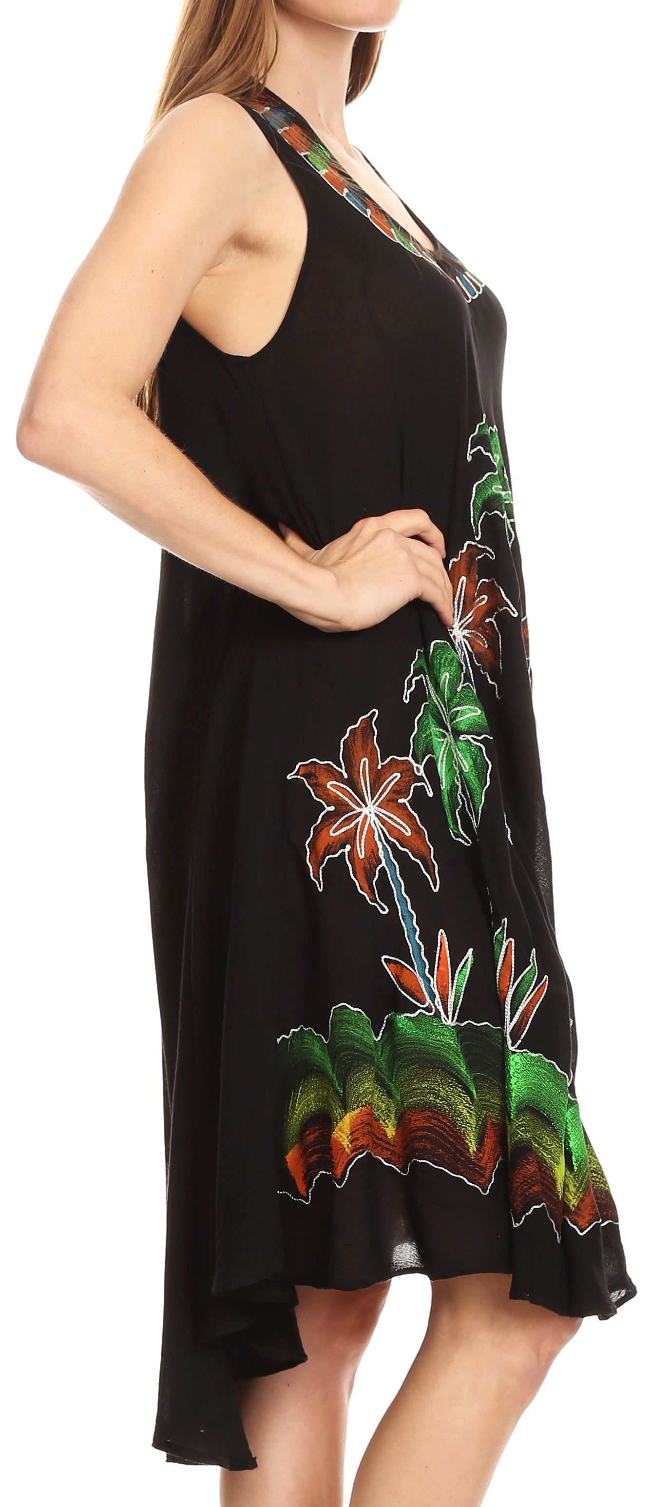 Sakkas Watercolor Palm Tree Tank Caftan Short Dress - Concordia Style Boutique