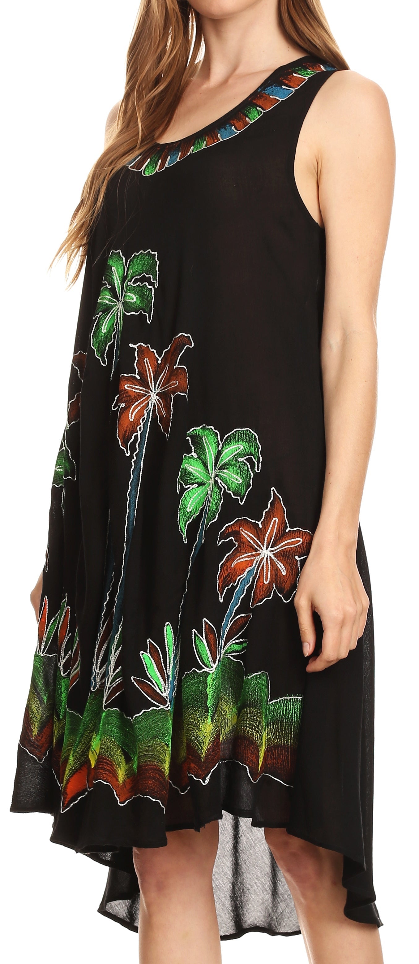 Sakkas Watercolor Palm Tree Tank Caftan Short Dress - Concordia Style Boutique
