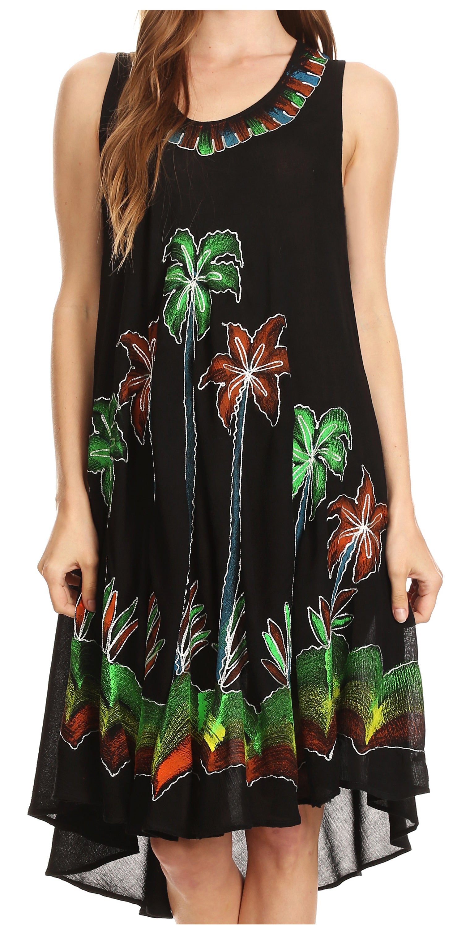 Sakkas Watercolor Palm Tree Tank Caftan Short Dress - Concordia Style Boutique