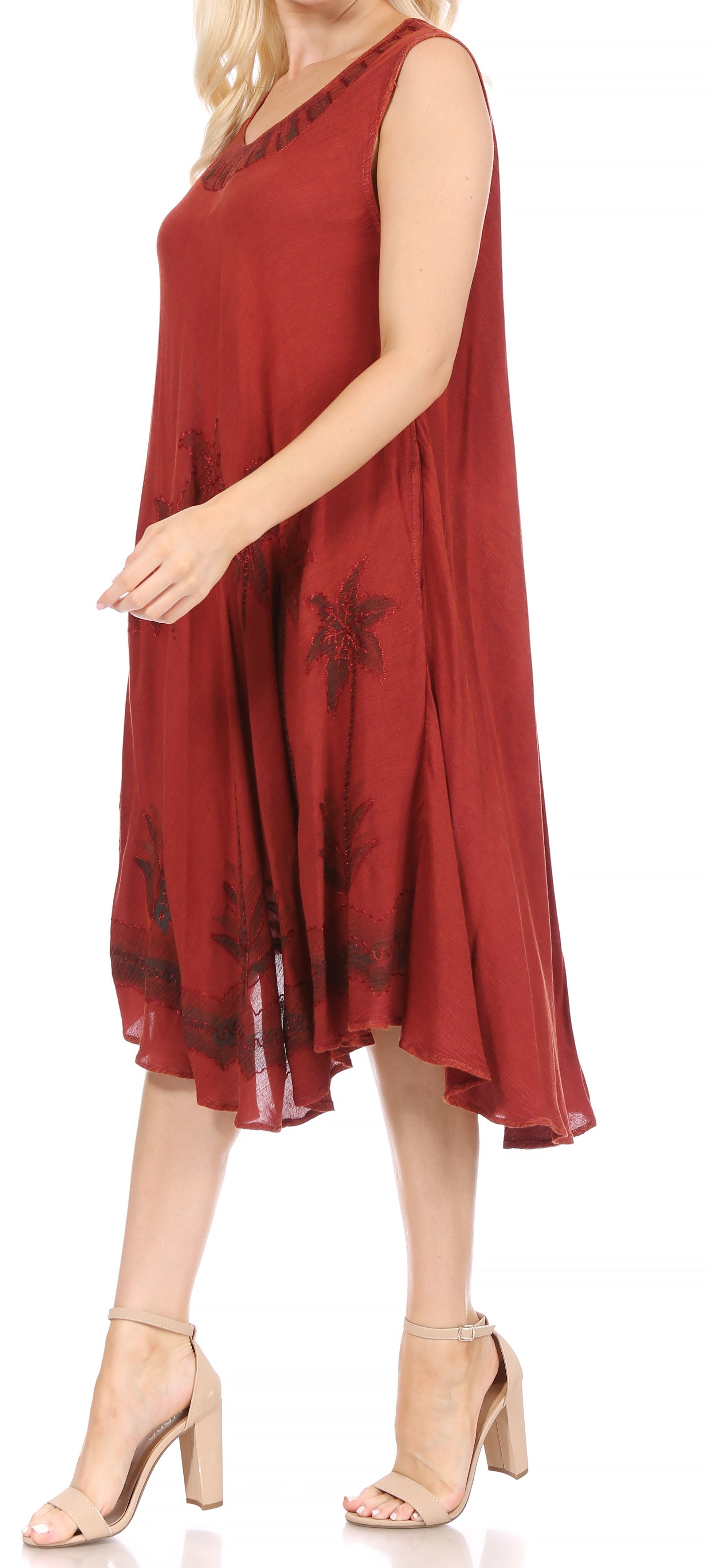 Sakkas Watercolor Palm Tree Tank Caftan Short Dress - Concordia Style Boutique