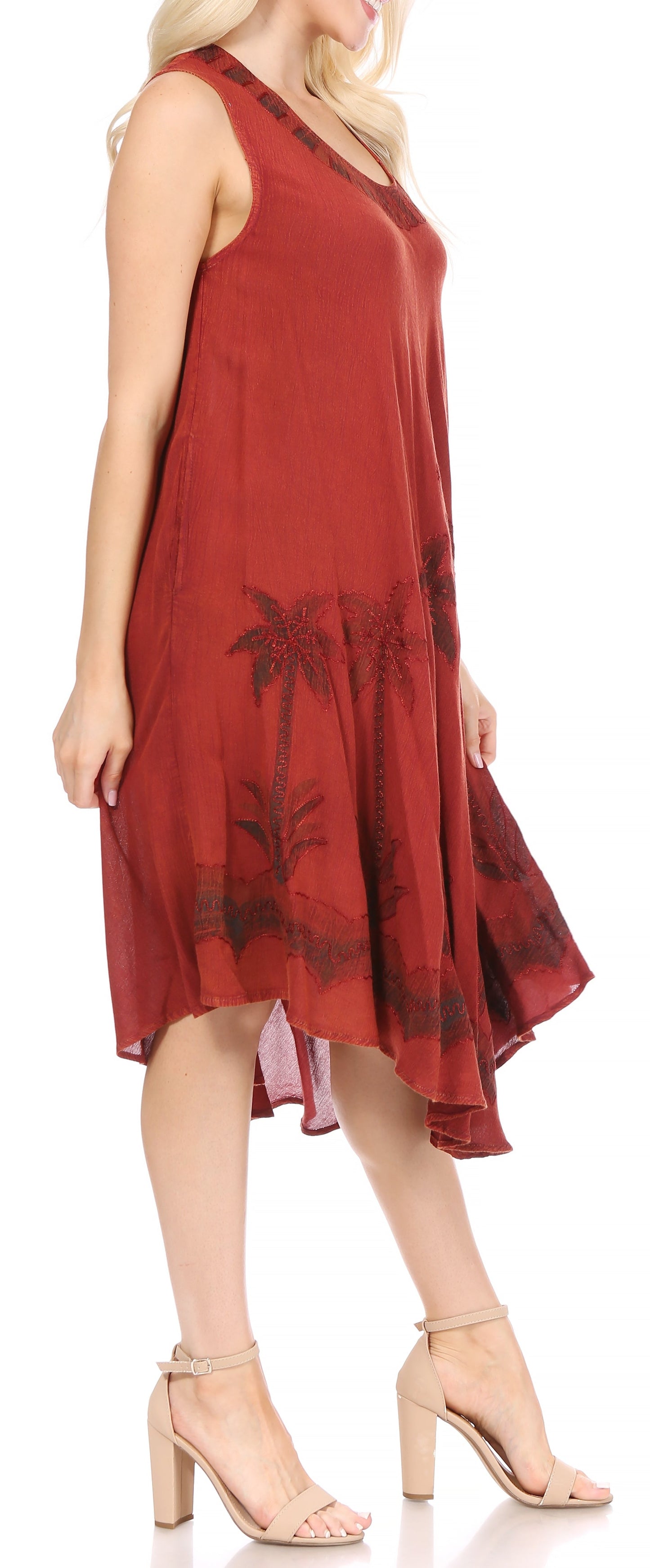 Sakkas Watercolor Palm Tree Tank Caftan Short Dress - Concordia Style Boutique