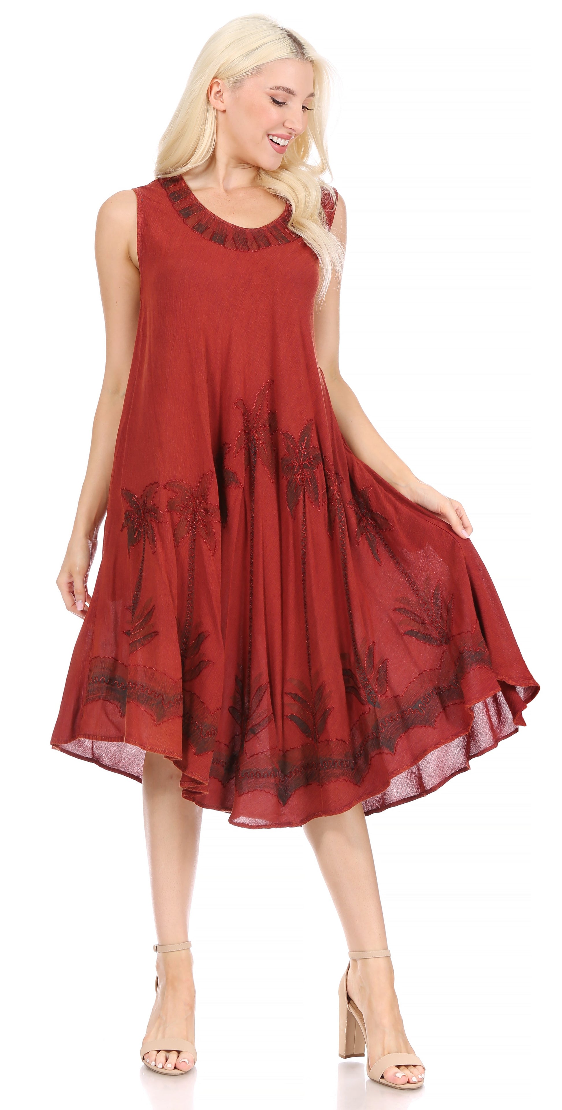 Sakkas Watercolor Palm Tree Tank Caftan Short Dress - Concordia Style Boutique
