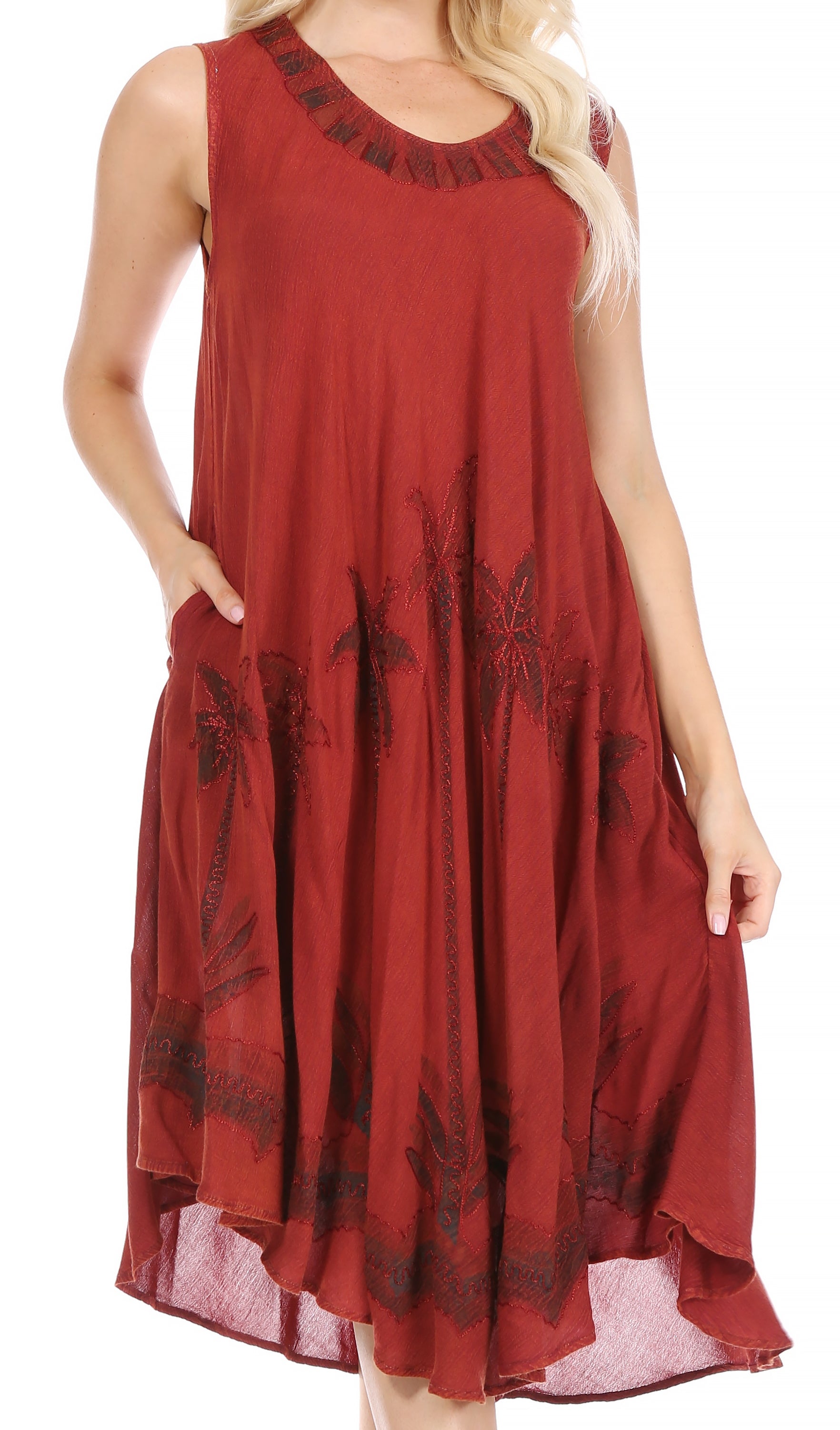 Sakkas Watercolor Palm Tree Tank Caftan Short Dress - Concordia Style Boutique