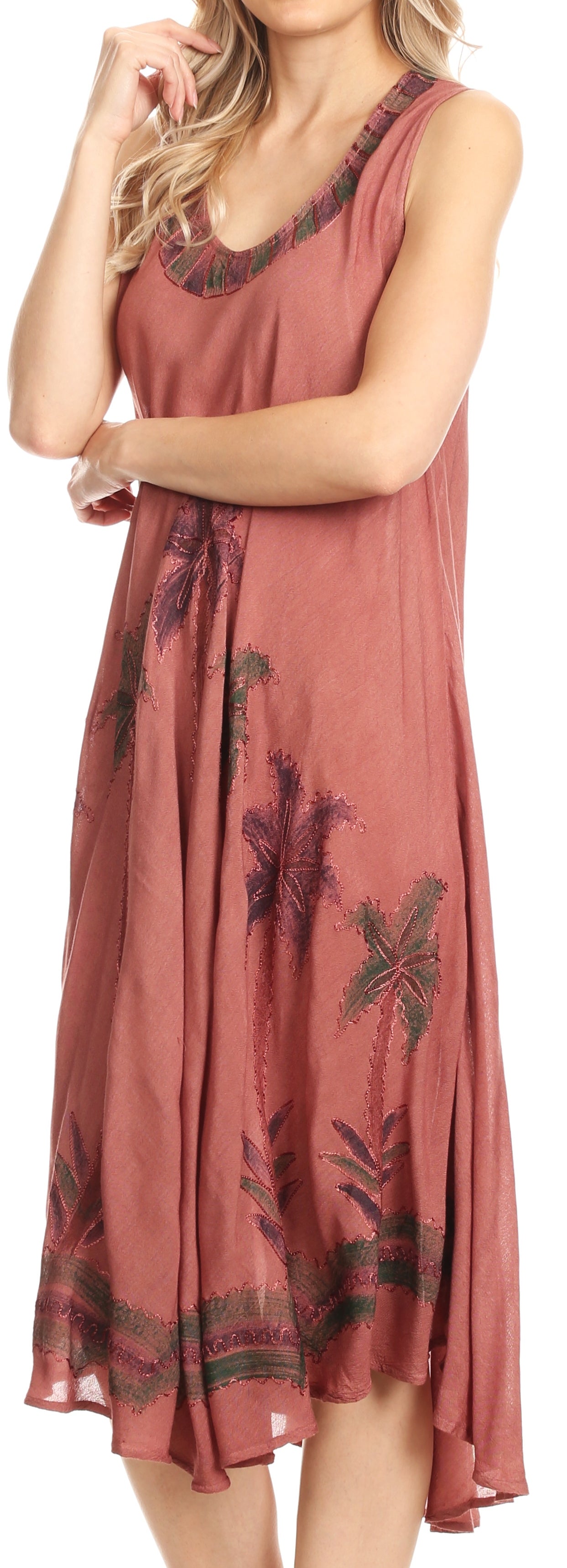 Sakkas Watercolor Palm Tree Tank Caftan Short Dress - Concordia Style Boutique