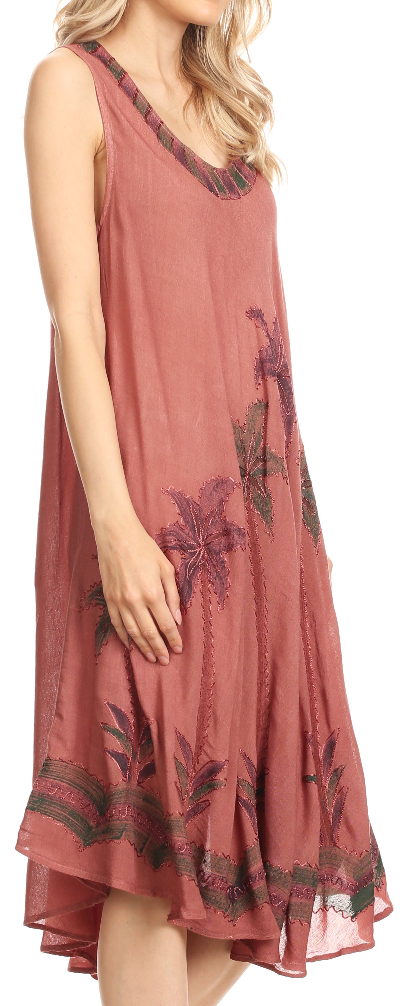Sakkas Watercolor Palm Tree Tank Caftan Short Dress - Concordia Style Boutique