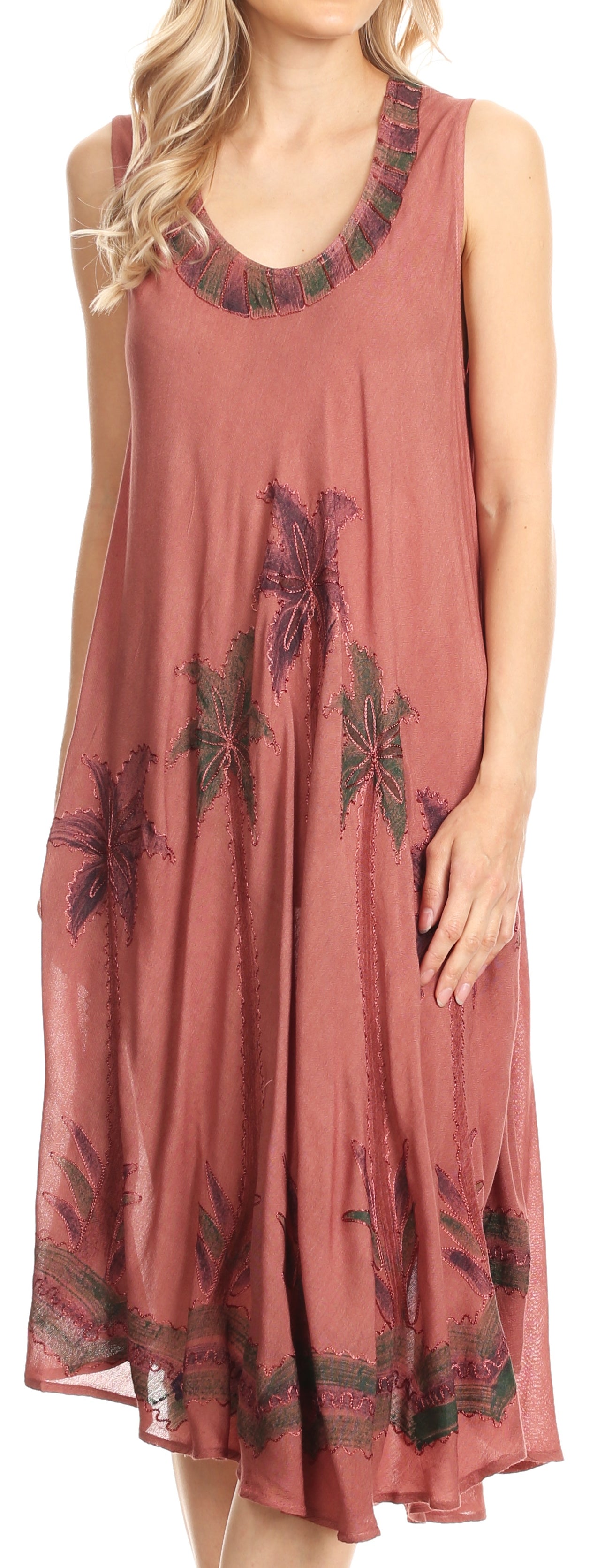 Sakkas Watercolor Palm Tree Tank Caftan Short Dress - Concordia Style Boutique