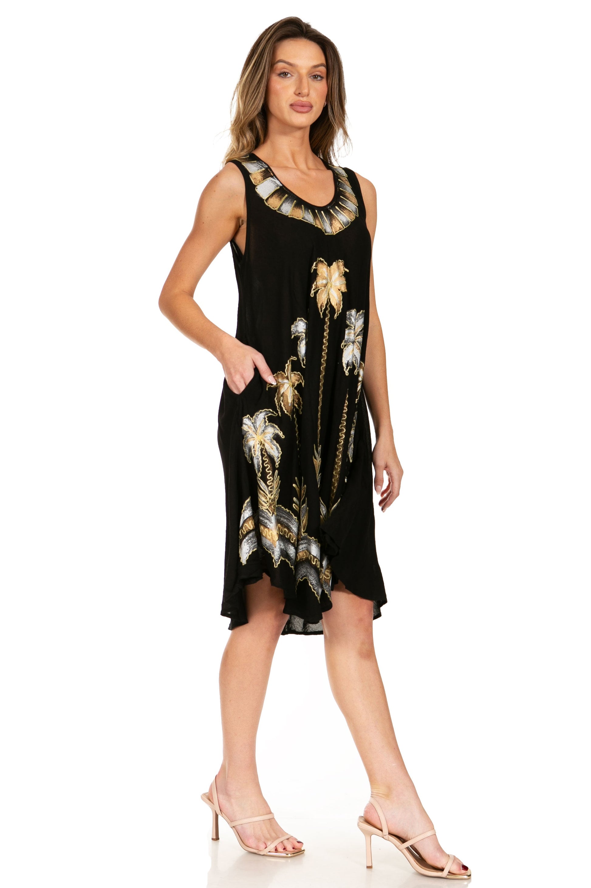 Sakkas Watercolor Palm Tree Tank Caftan Short Dress - Concordia Style Boutique