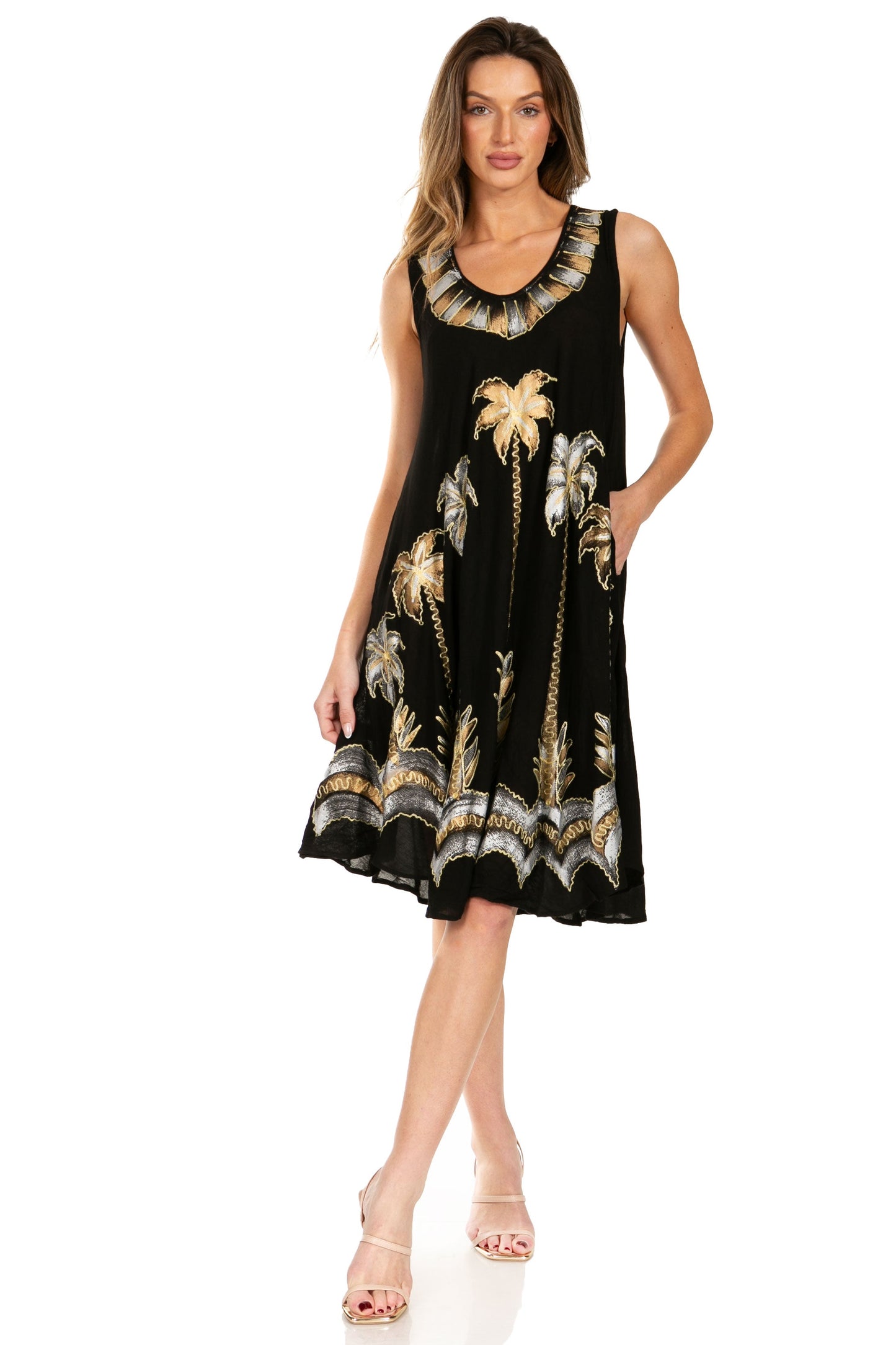 Sakkas Watercolor Palm Tree Tank Caftan Short Dress - Concordia Style Boutique