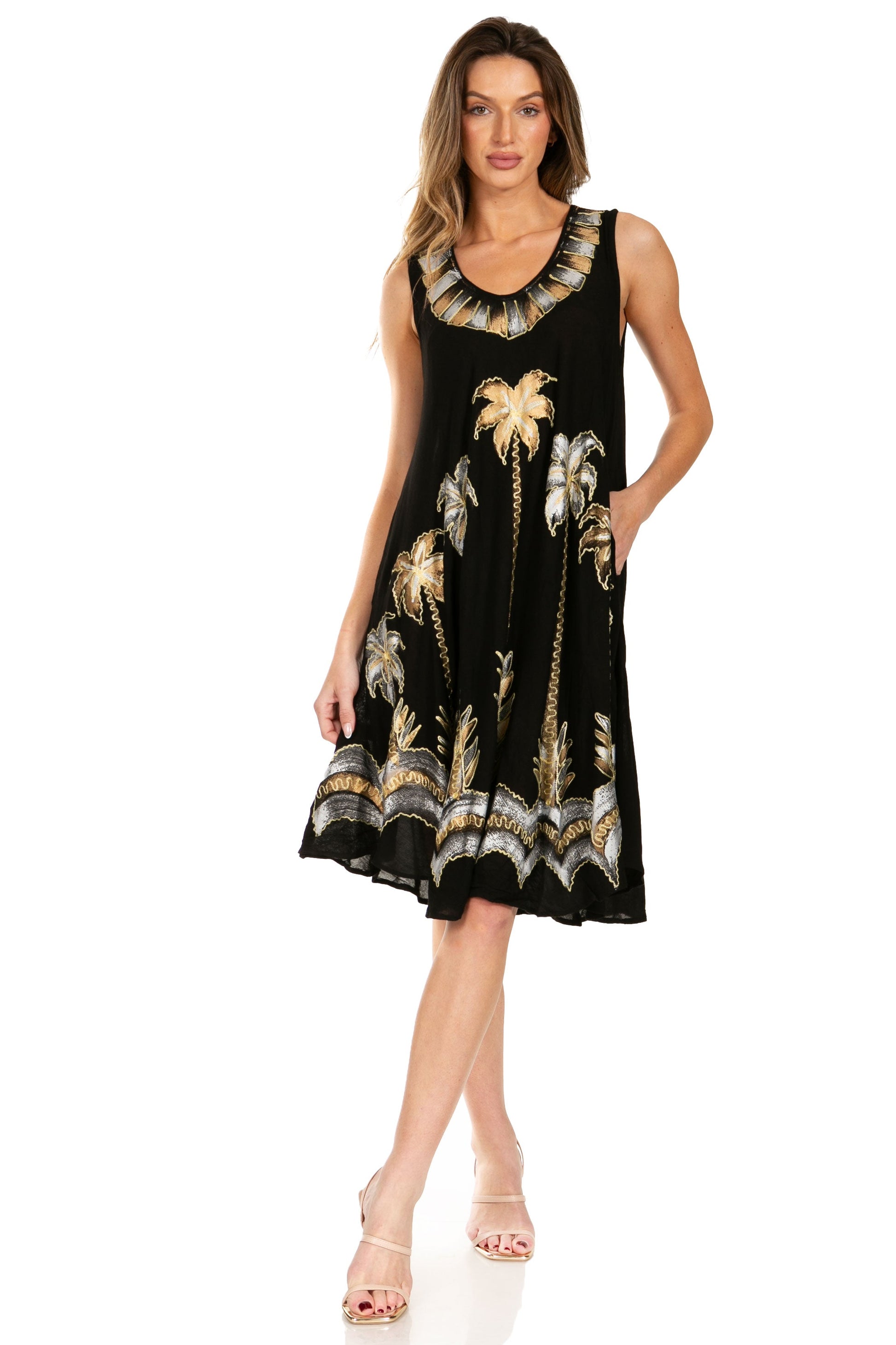 Sakkas Watercolor Palm Tree Tank Caftan Short Dress - Concordia Style Boutique