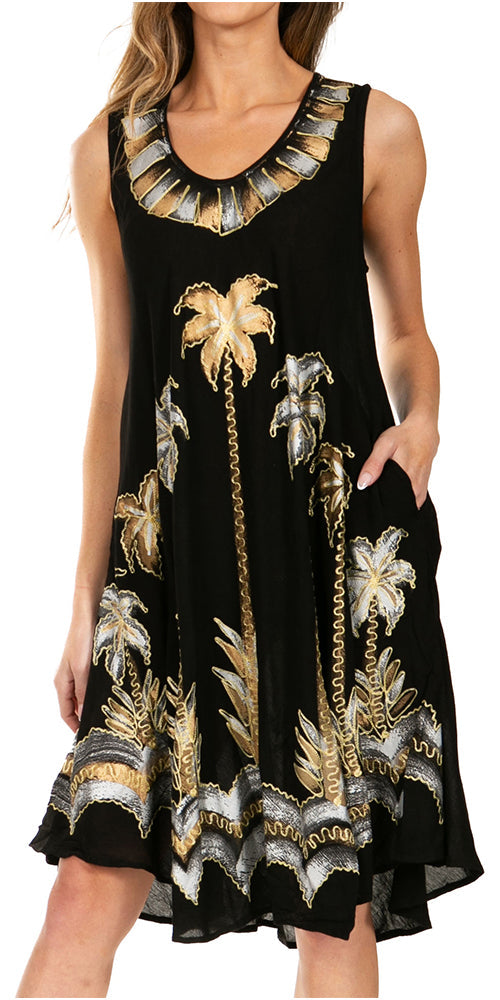 Sakkas Watercolor Palm Tree Tank Caftan Short Dress - Concordia Style Boutique