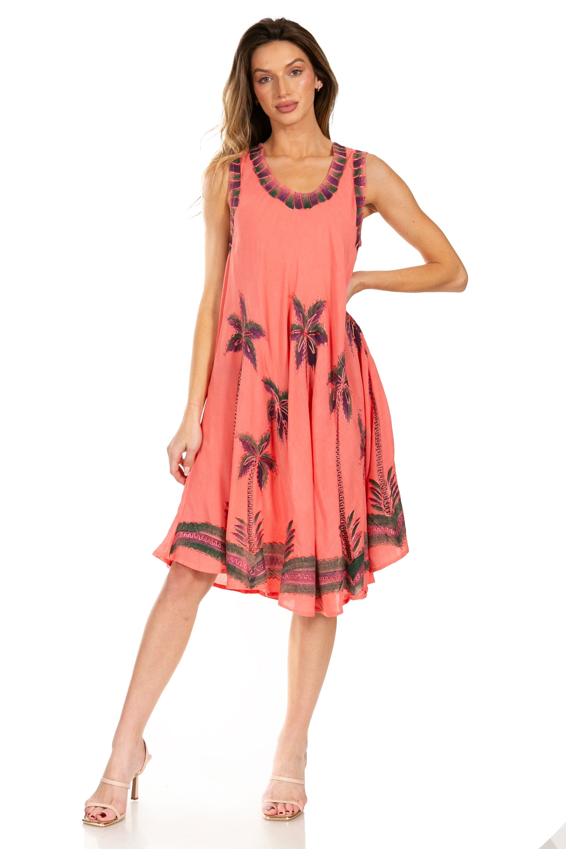 Sakkas Watercolor Palm Tree Tank Caftan Short Dress - Concordia Style Boutique