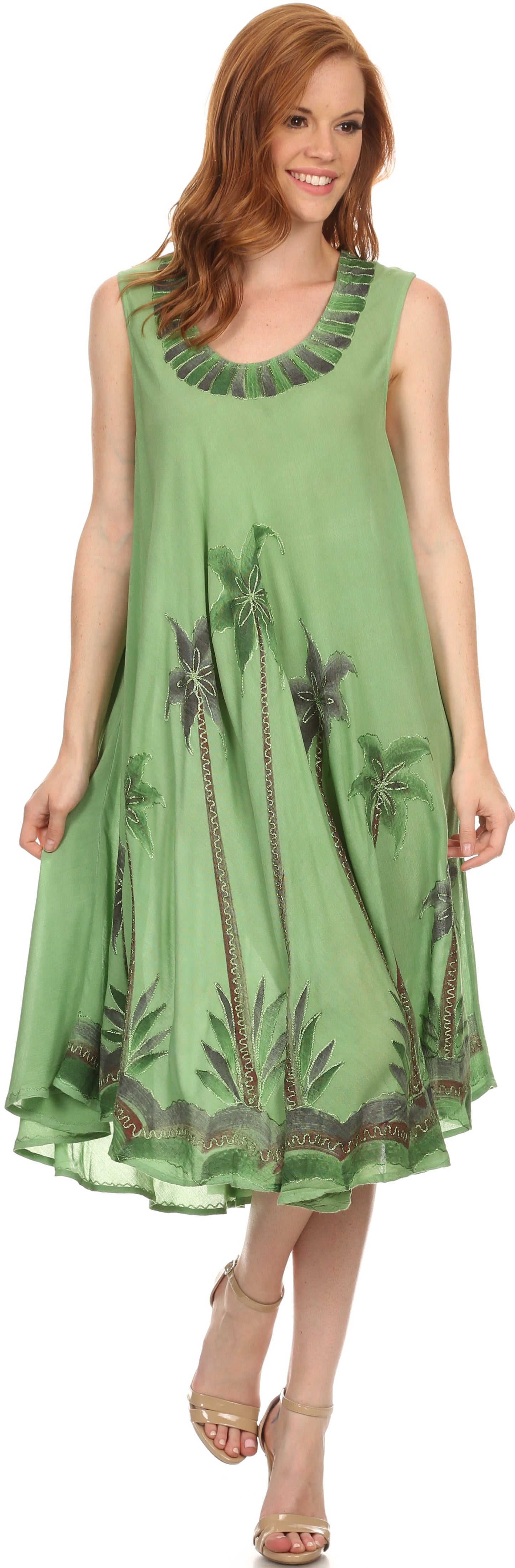 Sakkas Watercolor Palm Tree Tank Caftan Short Dress - Concordia Style Boutique