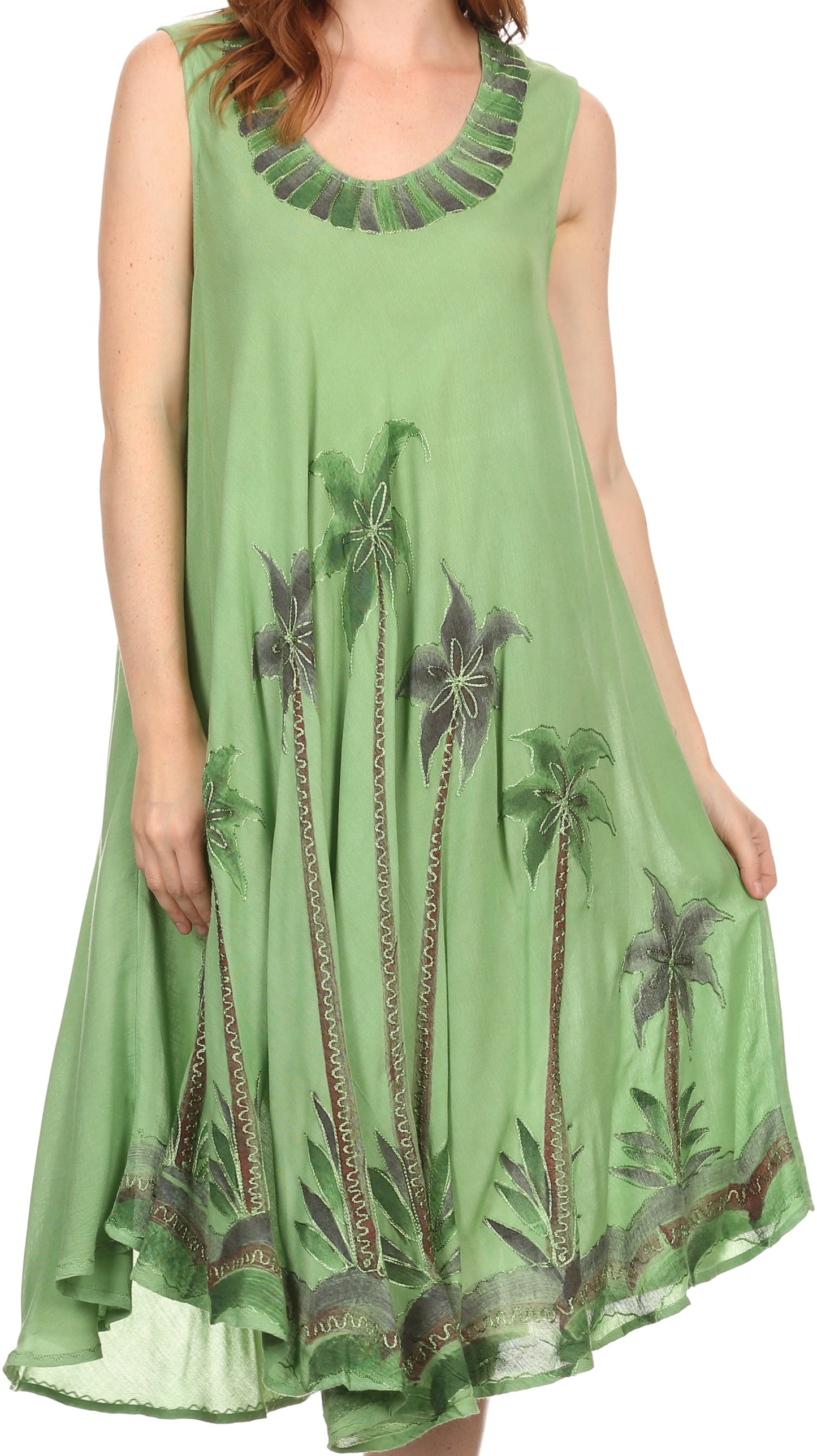 Sakkas Watercolor Palm Tree Tank Caftan Short Dress - Concordia Style Boutique