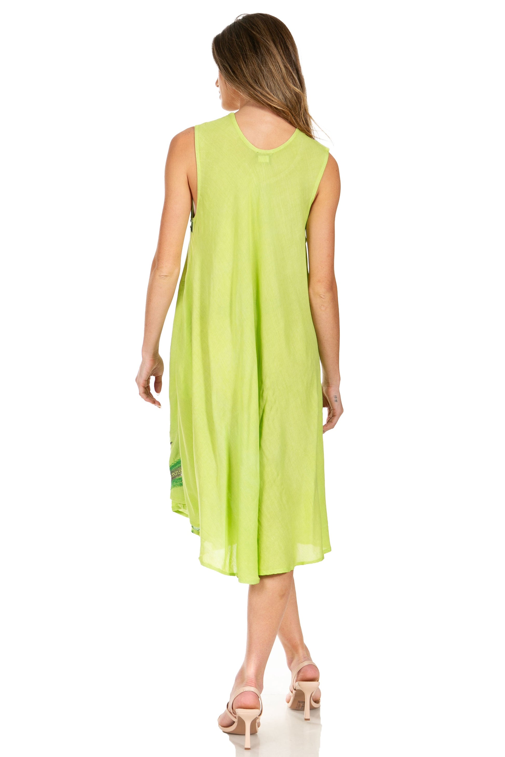 Sakkas Watercolor Palm Tree Tank Caftan Short Dress - Concordia Style Boutique