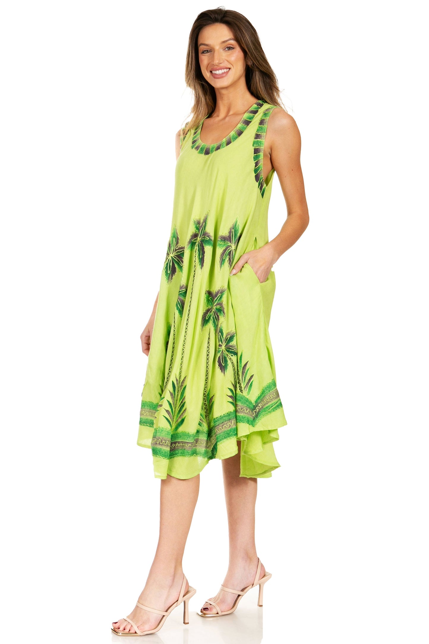 Sakkas Watercolor Palm Tree Tank Caftan Short Dress - Concordia Style Boutique
