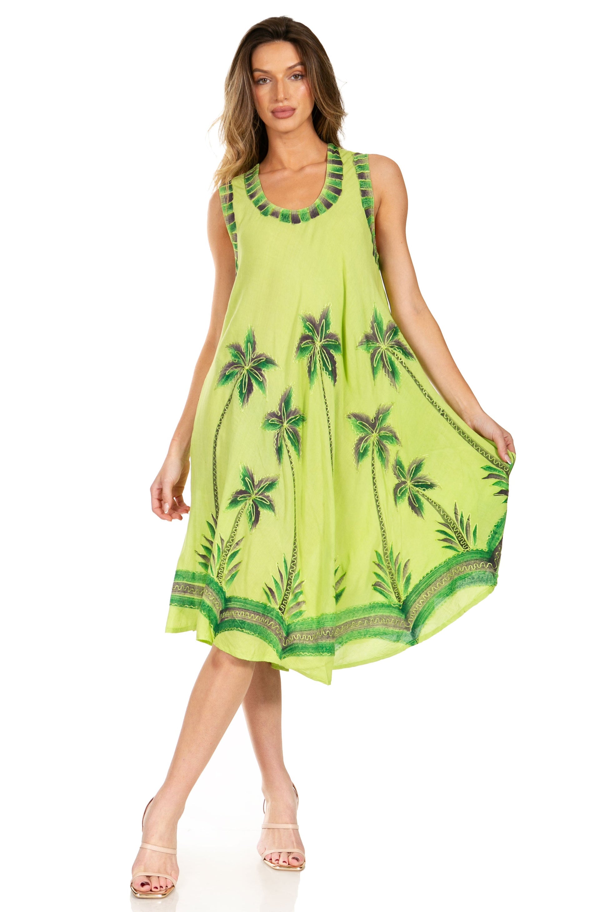 Sakkas Watercolor Palm Tree Tank Caftan Short Dress - Concordia Style Boutique
