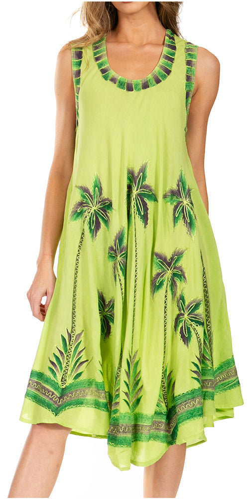 Sakkas Watercolor Palm Tree Tank Caftan Short Dress - Concordia Style Boutique