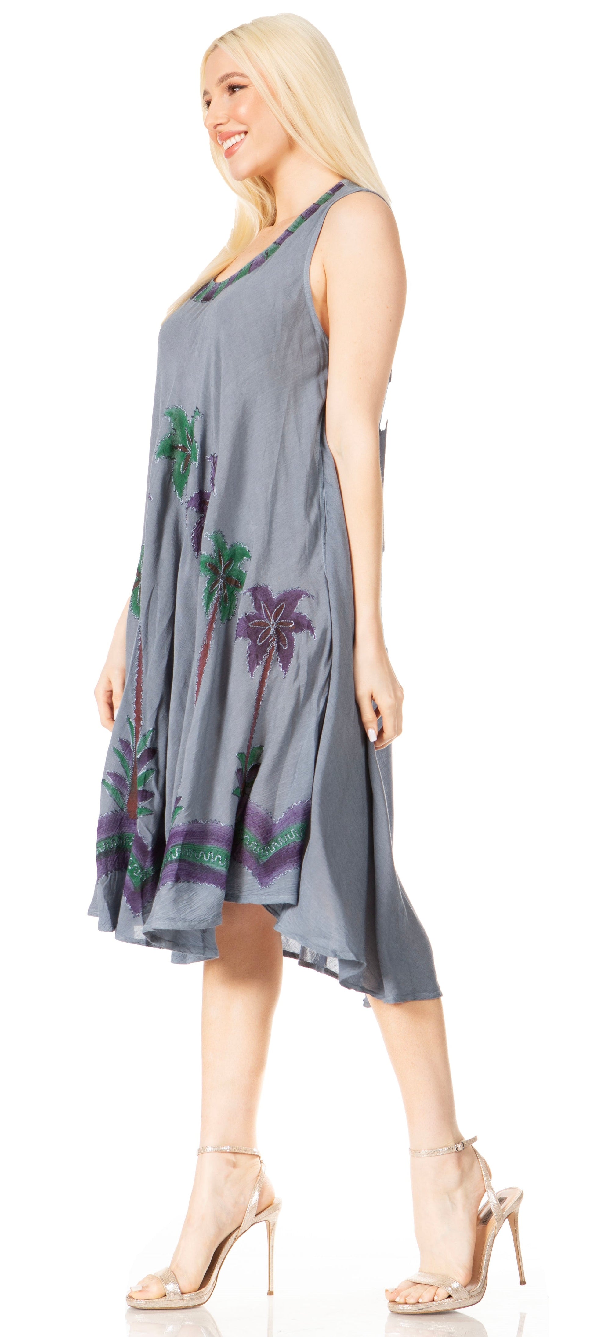 Sakkas Watercolor Palm Tree Tank Caftan Short Dress - Concordia Style Boutique