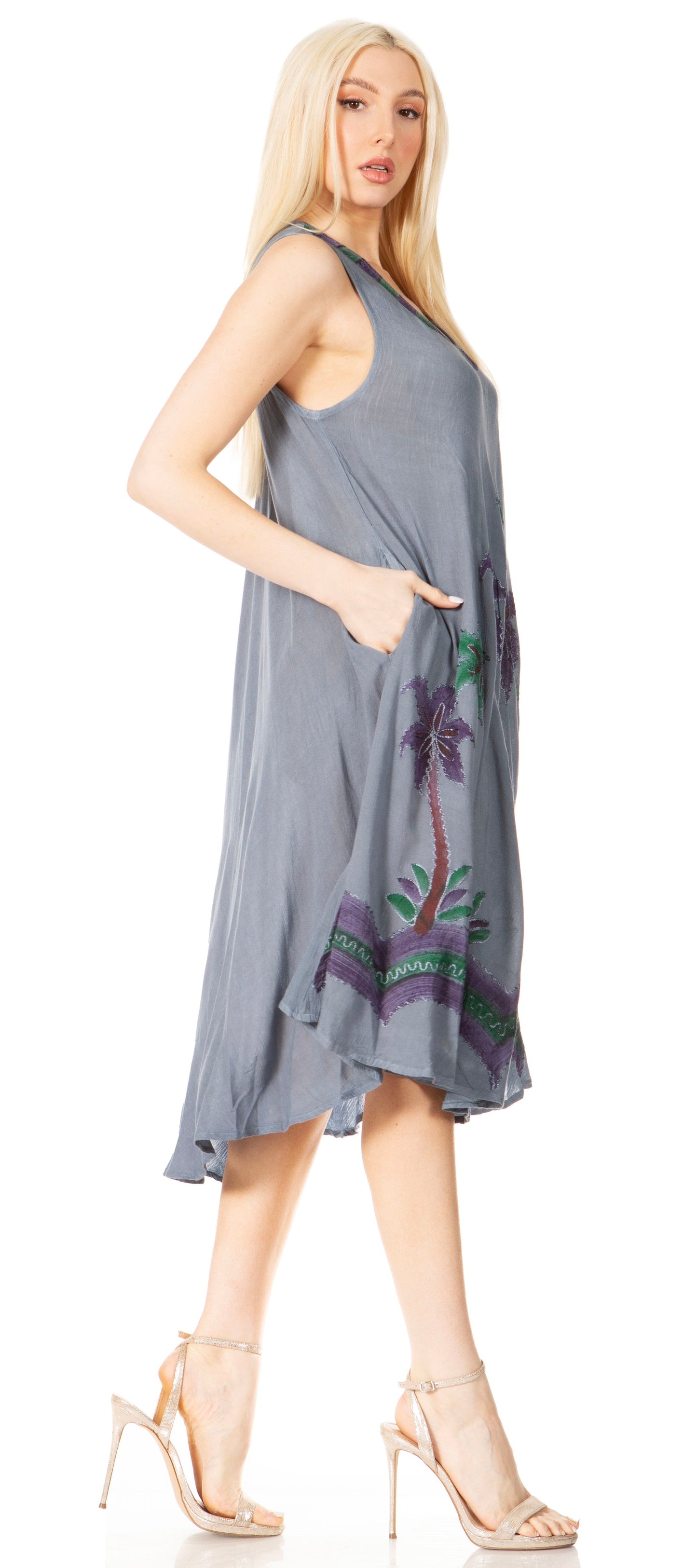 Sakkas Watercolor Palm Tree Tank Caftan Short Dress - Concordia Style Boutique