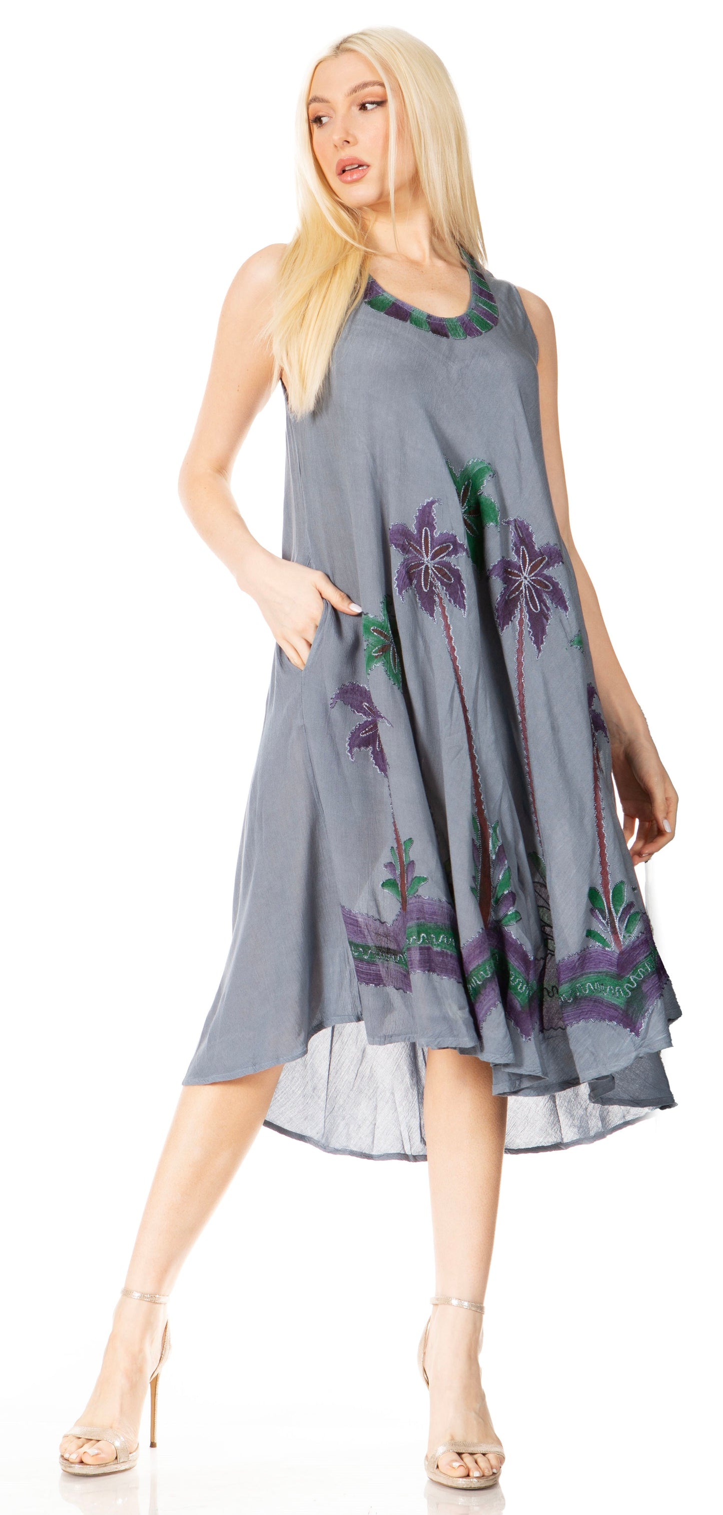 Sakkas Watercolor Palm Tree Tank Caftan Short Dress - Concordia Style Boutique