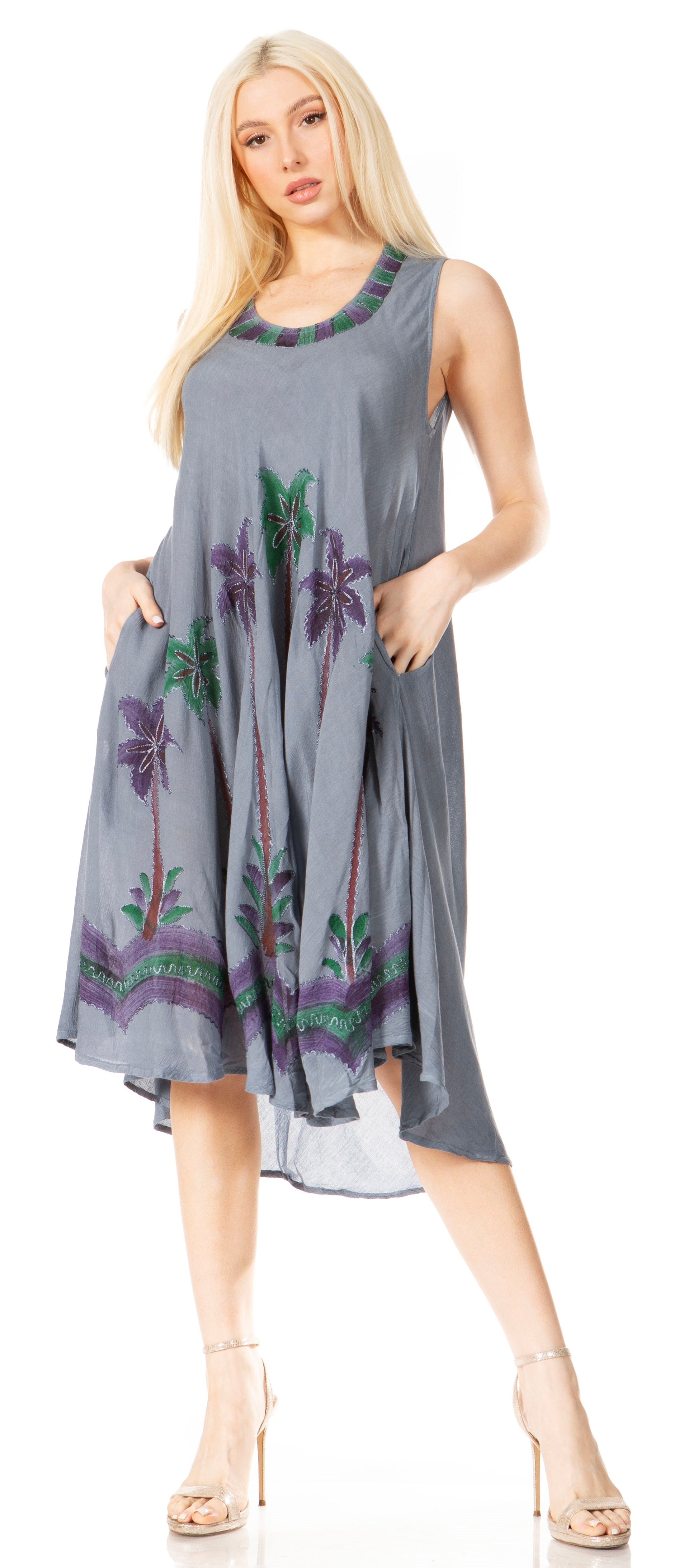 Sakkas Watercolor Palm Tree Tank Caftan Short Dress - Concordia Style Boutique
